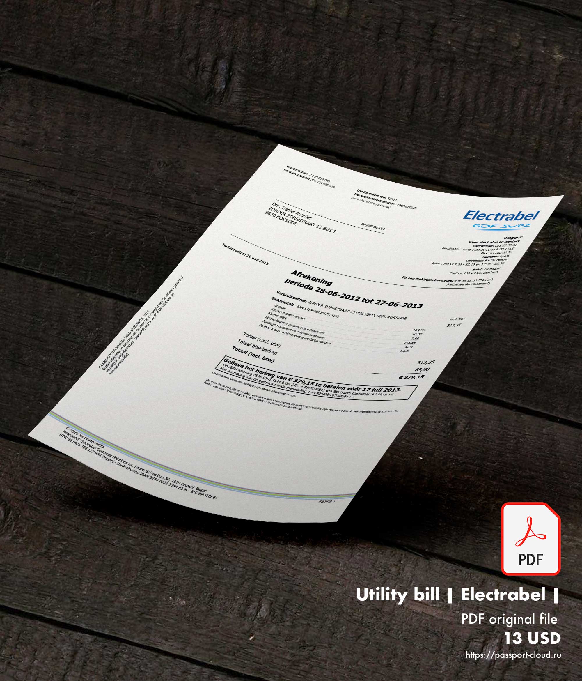 Utility bill | Electrabel | Belgium |