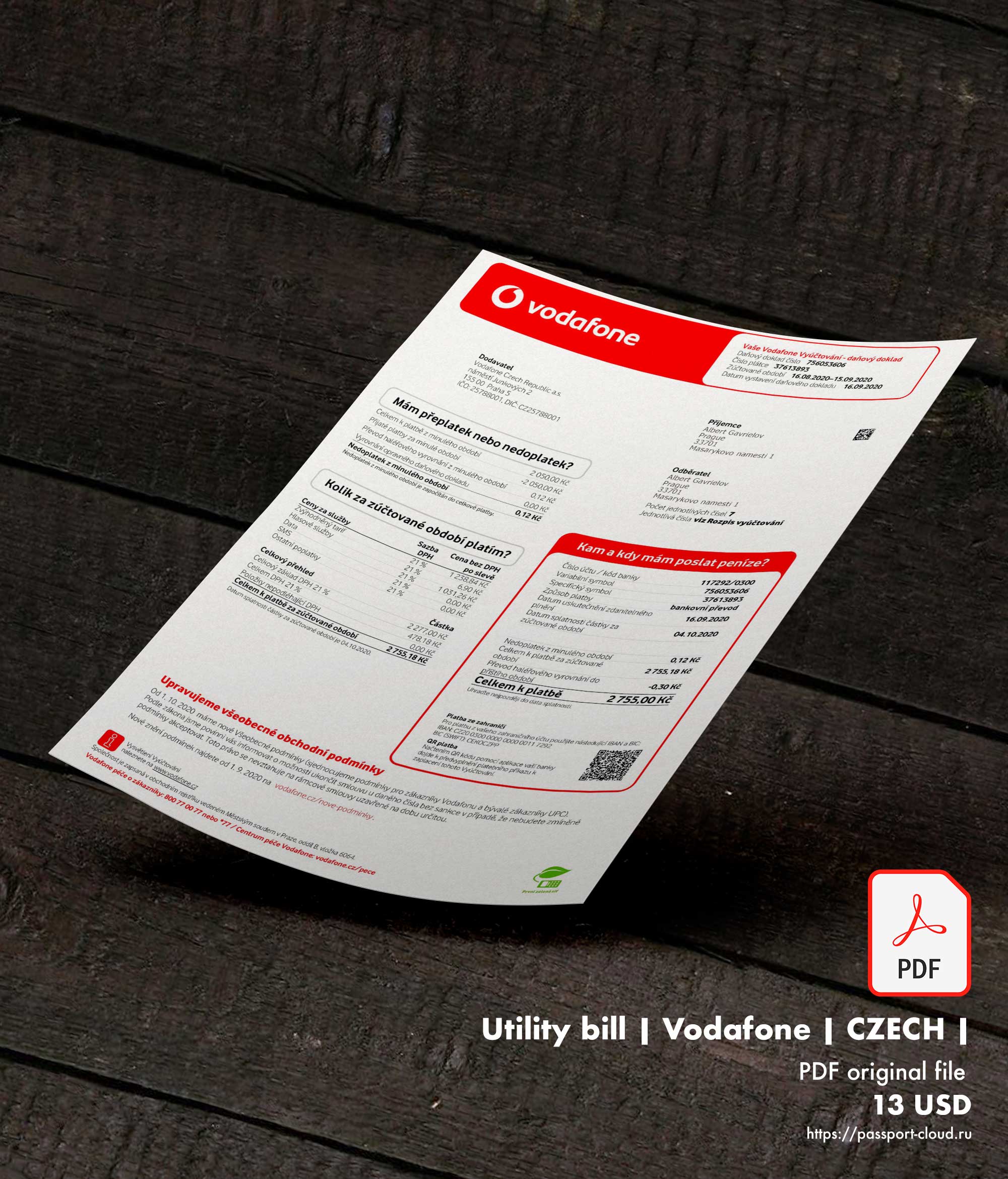 Utility bill | Vodafone | CZECH | Czech Republic |