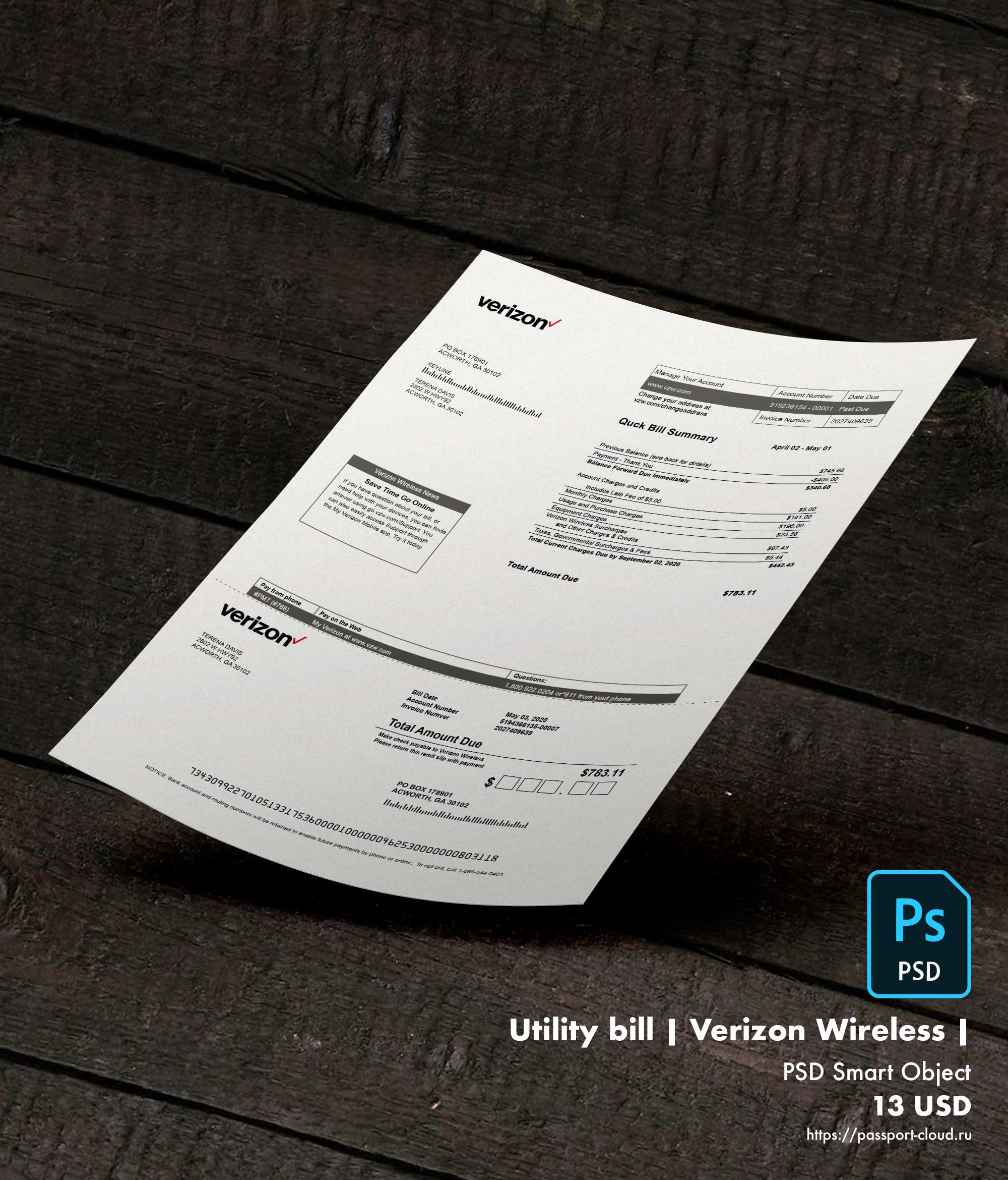 Utility bill | Verizon Wireless | USA |