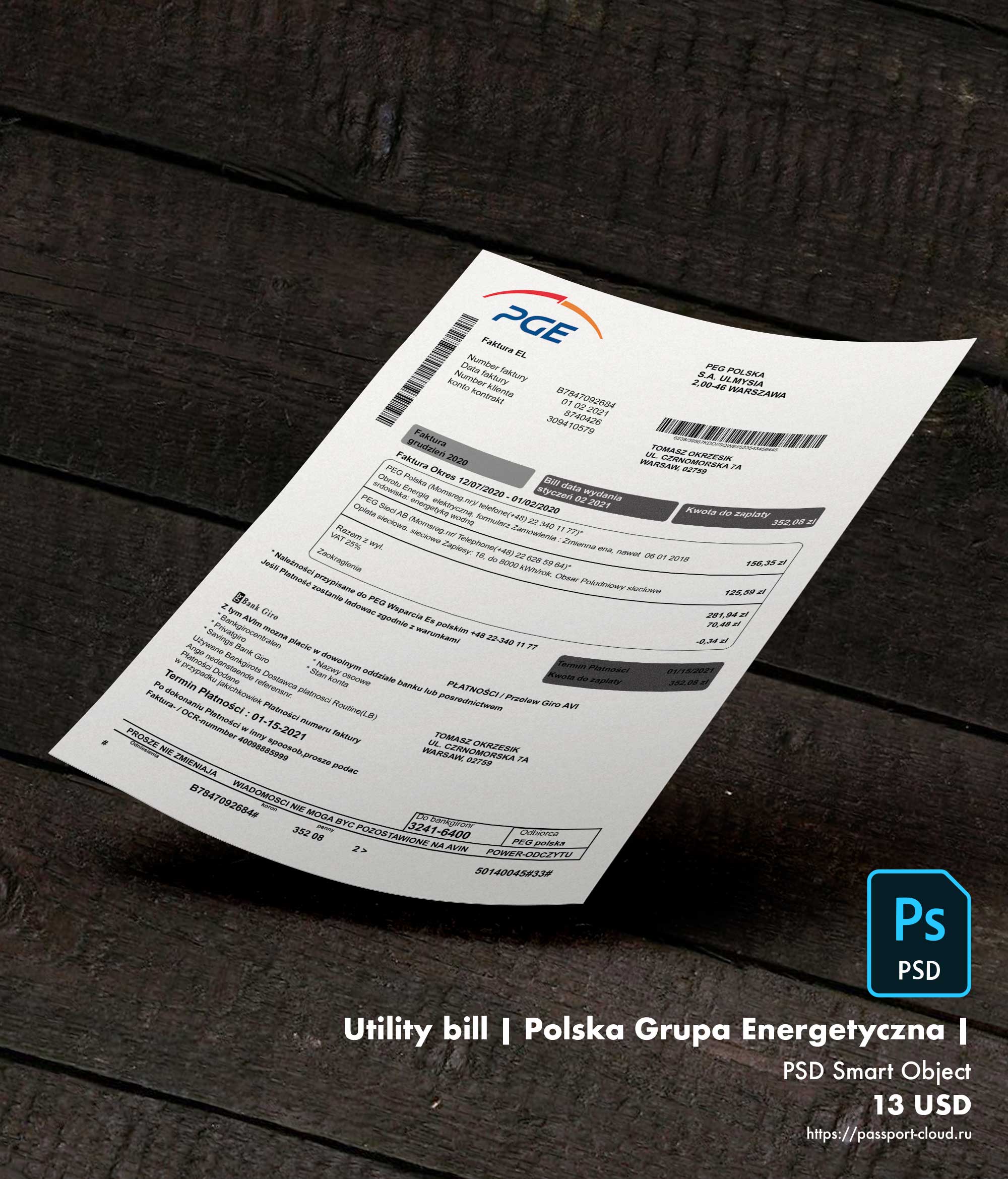 Utility bill | Polska Grupa Energetyczna | Poland |