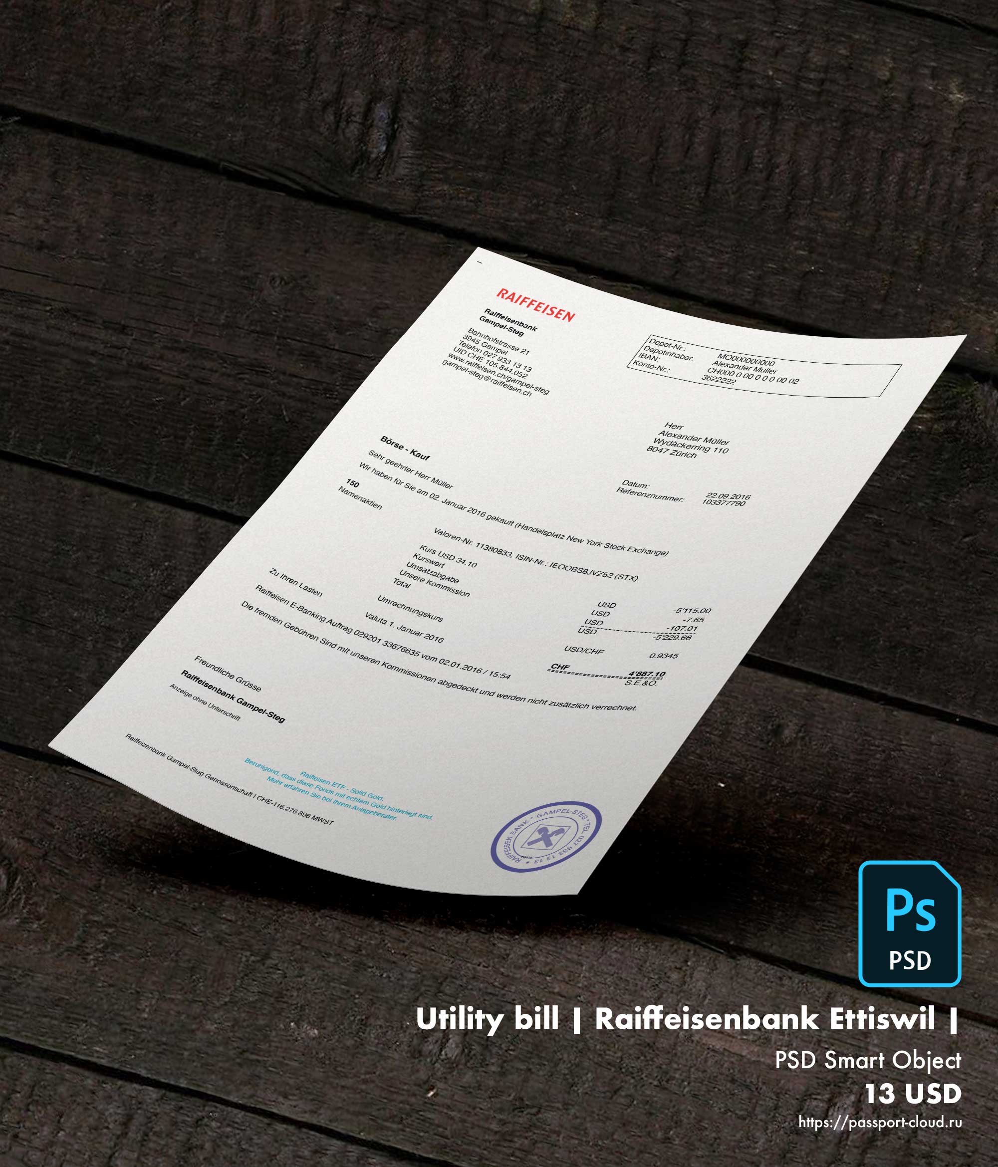 Utility bill | Raiffeisenbank Ettiswil | Switzerland |