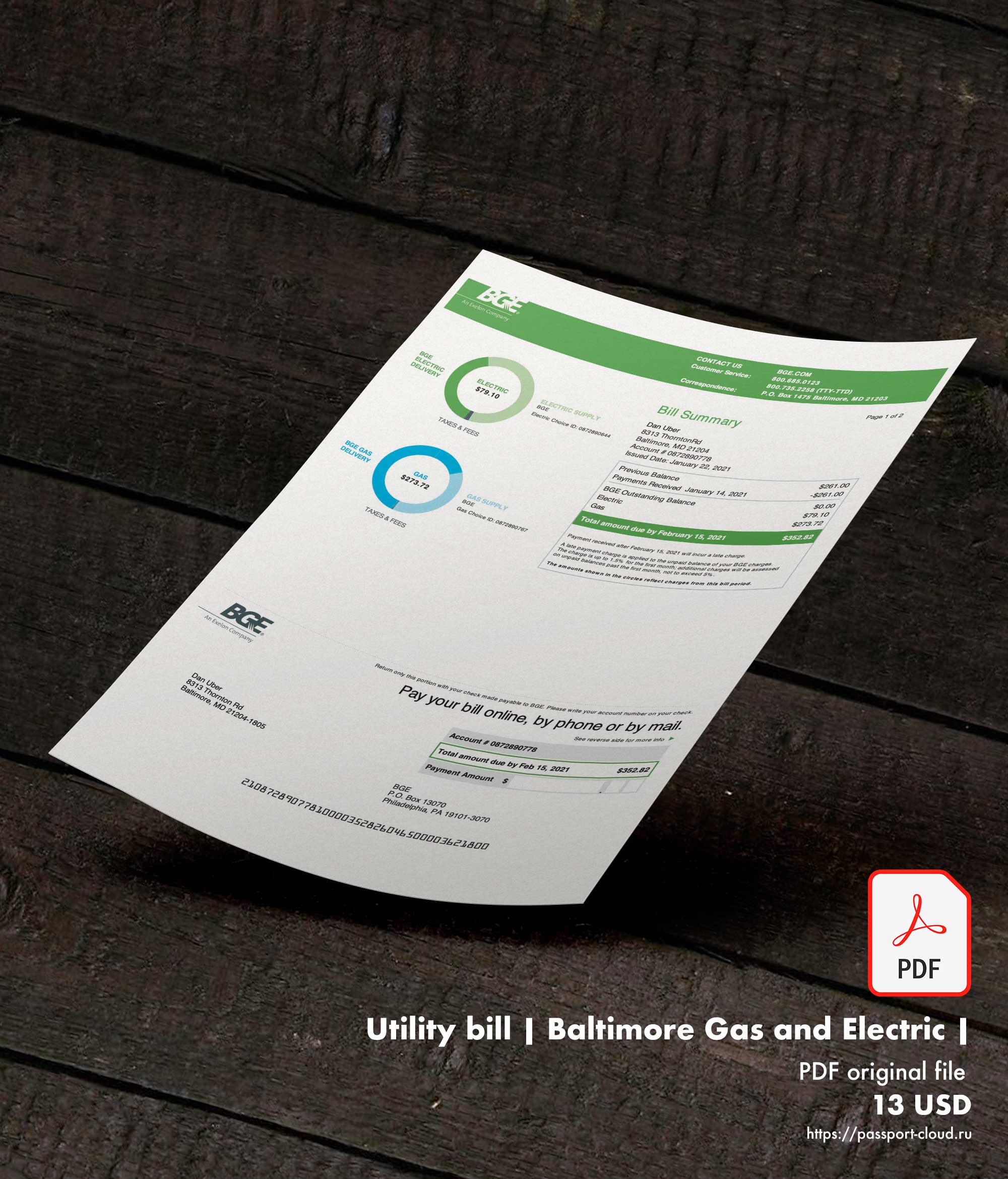Utility bill | Baltimore Gas and Electric | USA |