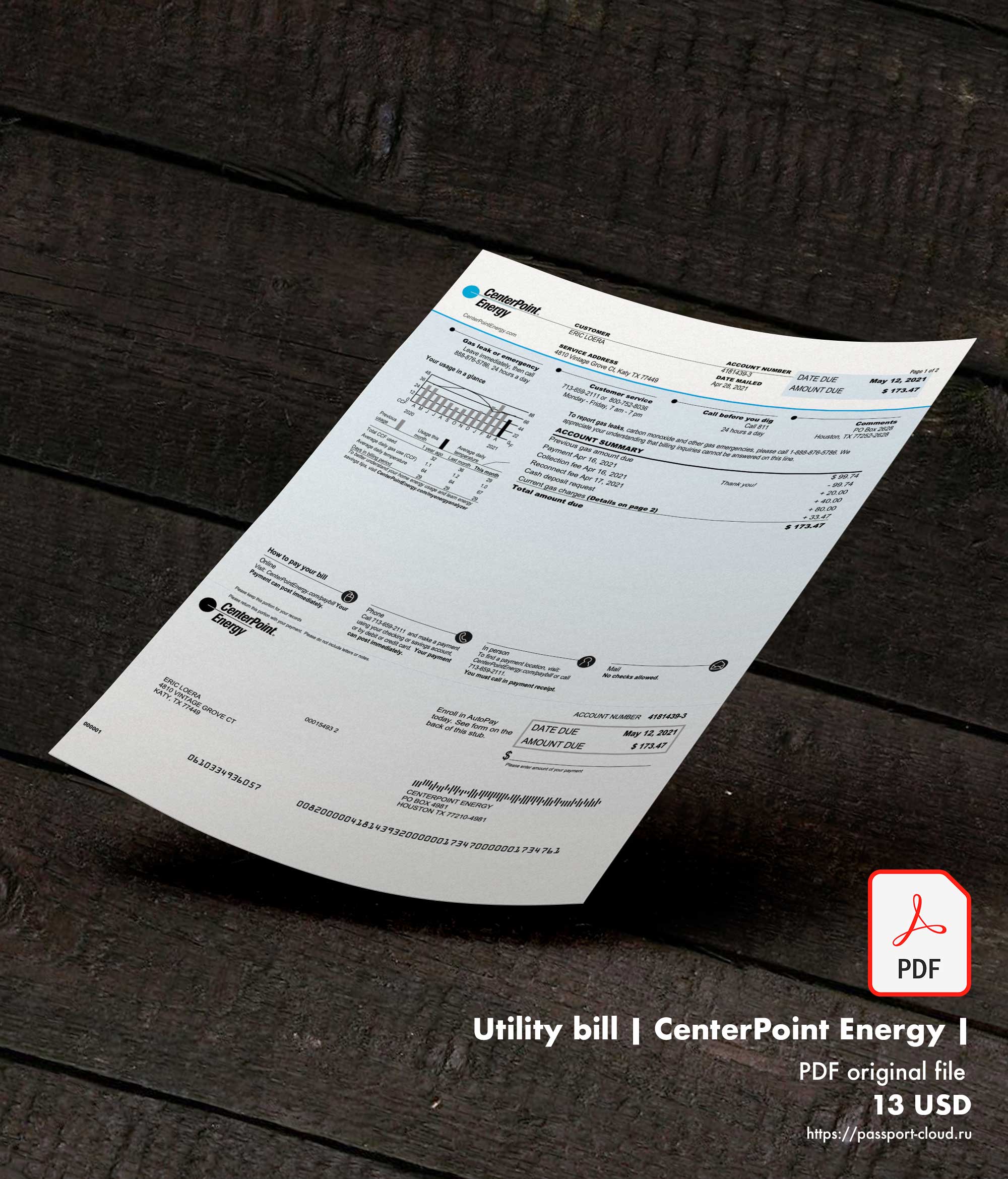 Utility bill | CenterPoint Energy | USA |