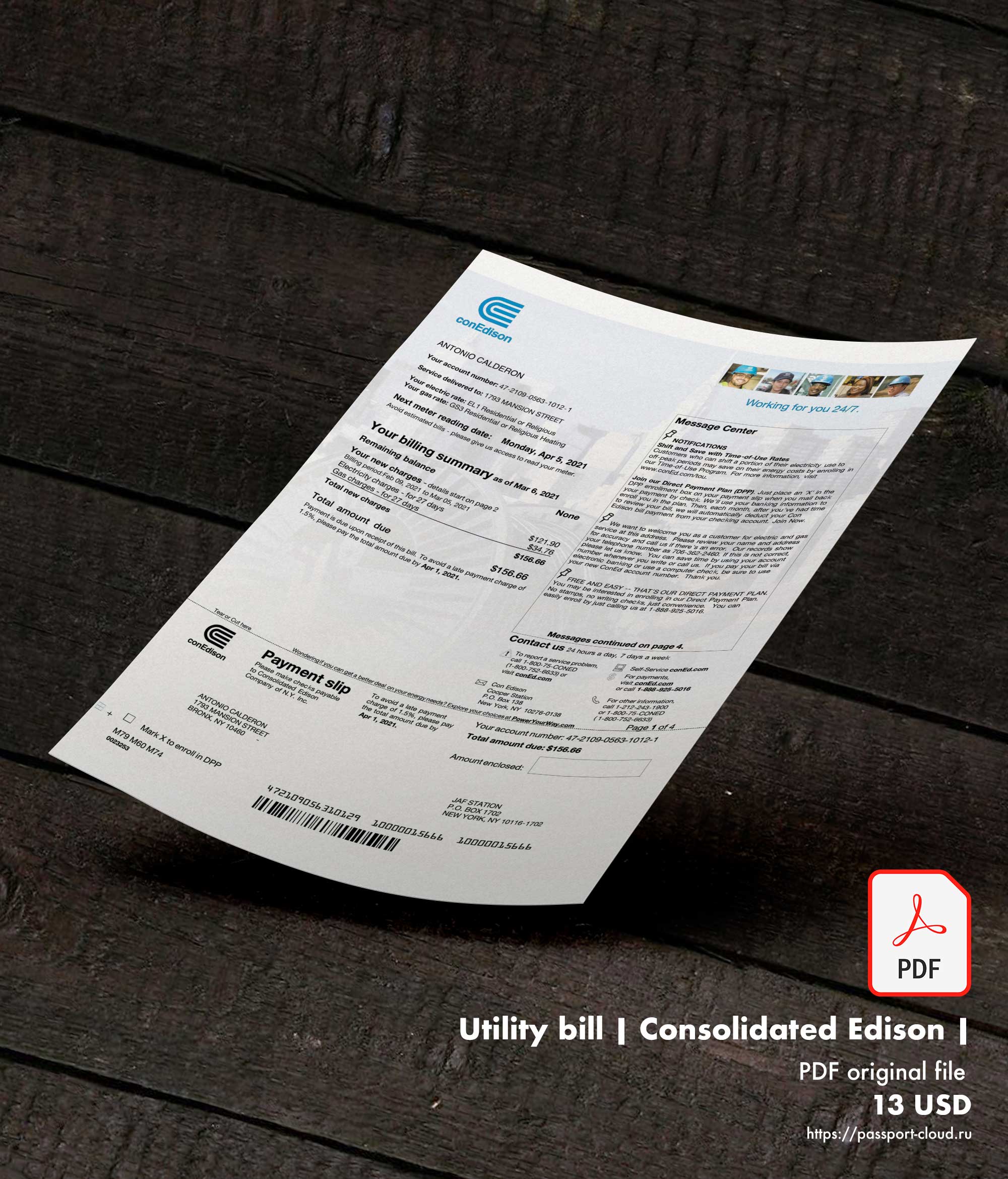 Utility bill | Consolidated Edison | USA |