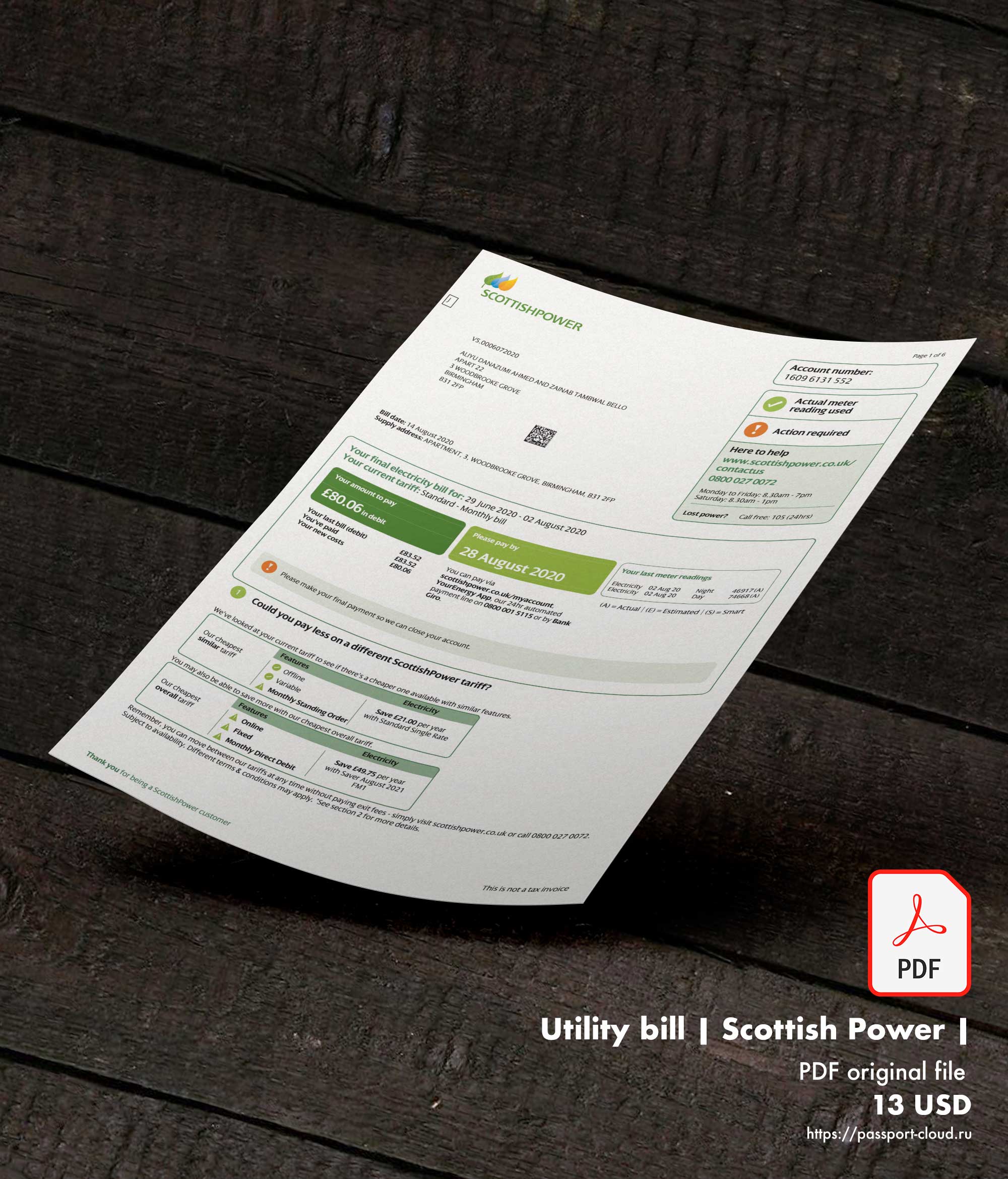 Utility bill | Scottish Power | UK |
