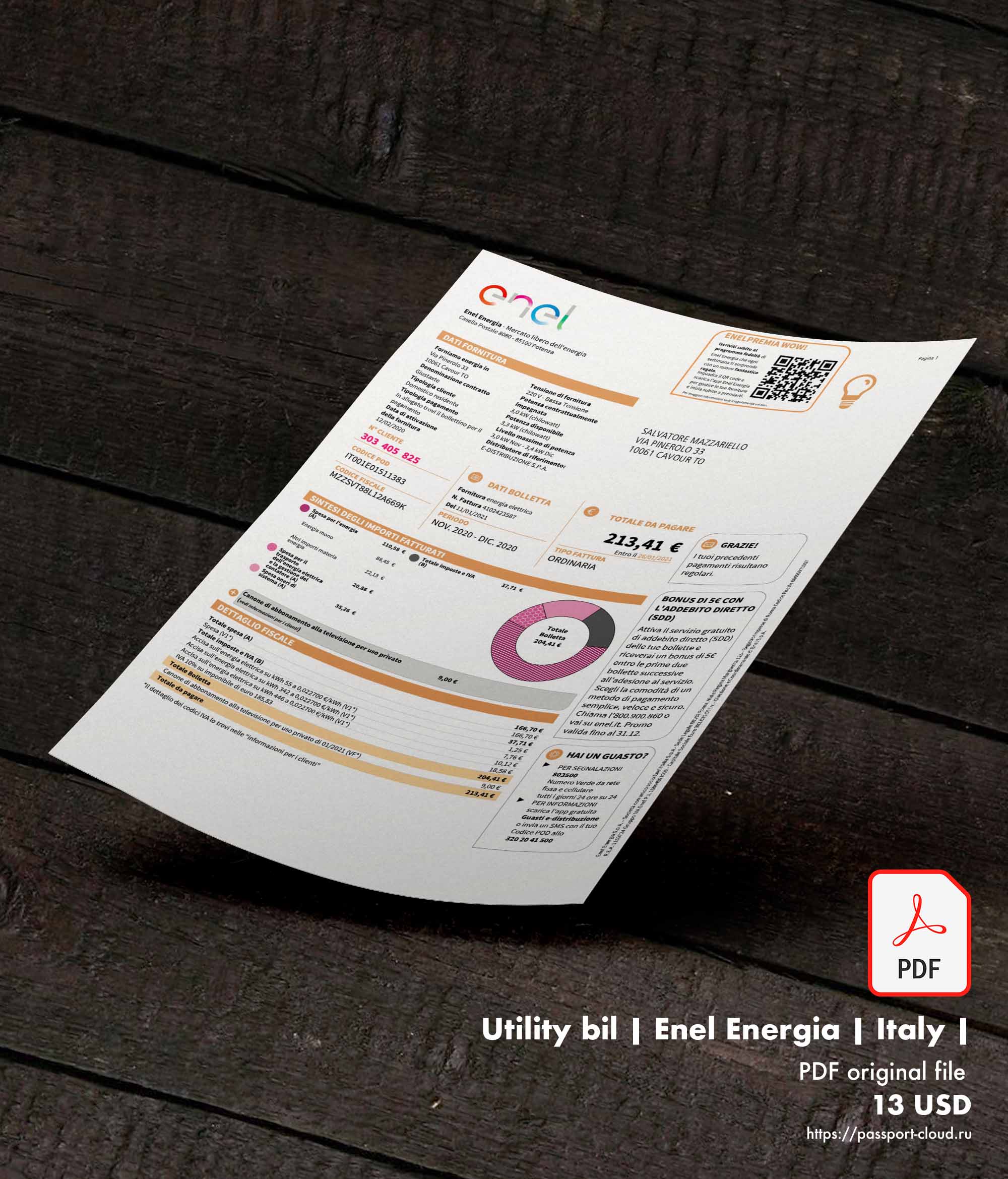 Utility bil | Enel Energia | Italy |