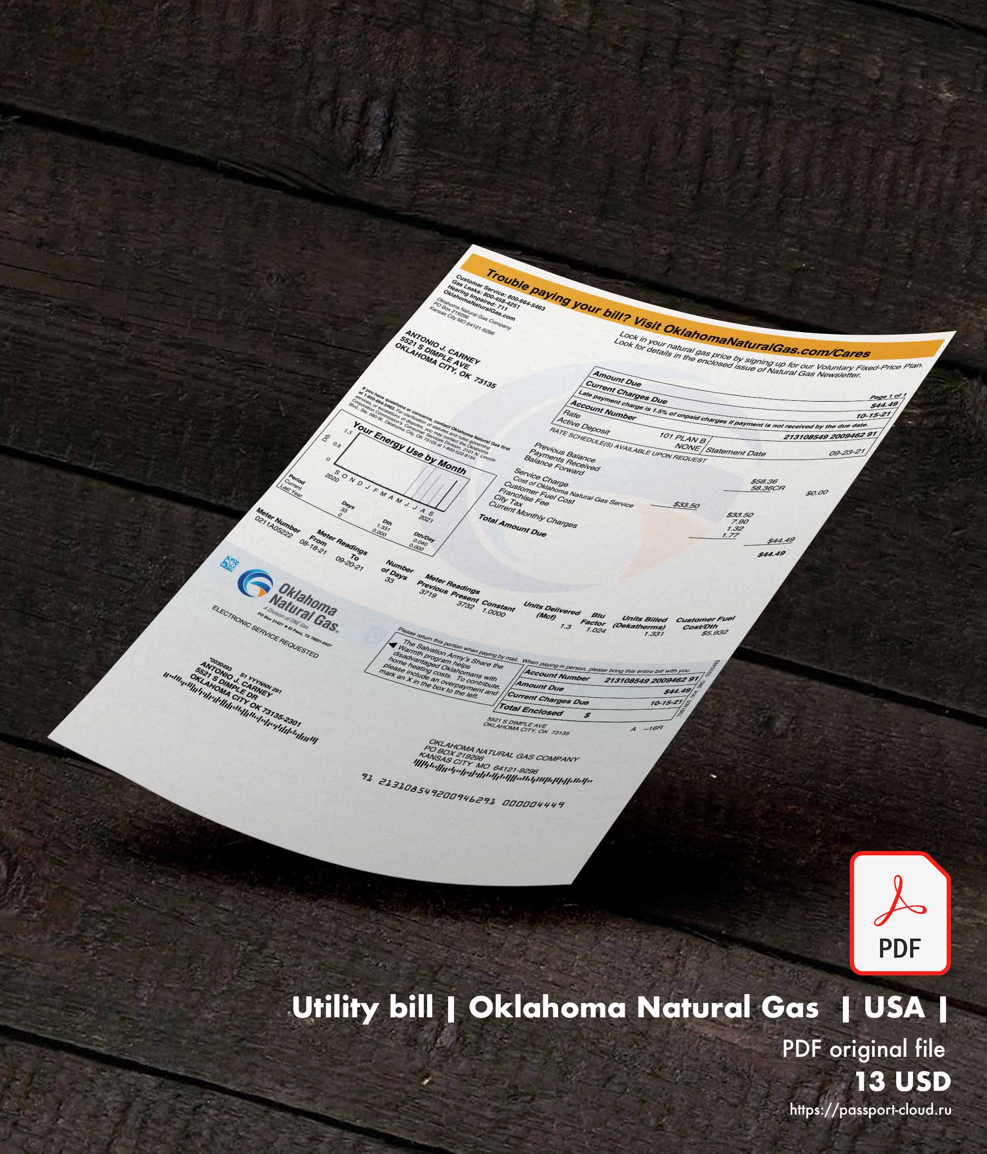 Utility bill | Oklahoma Natural Gas  | USA |