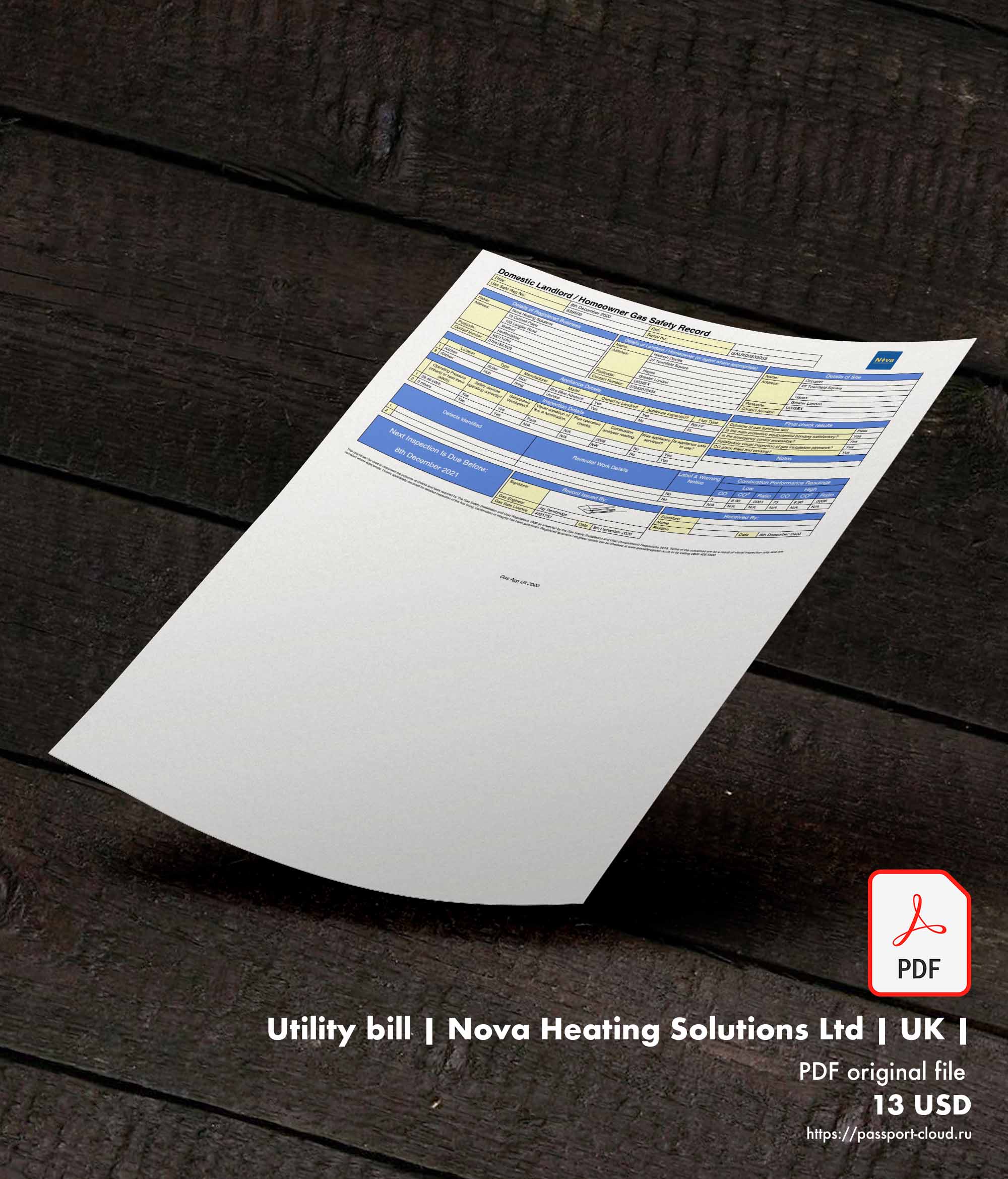 Utility bill | Nova Heating Solutions Ltd | UK |