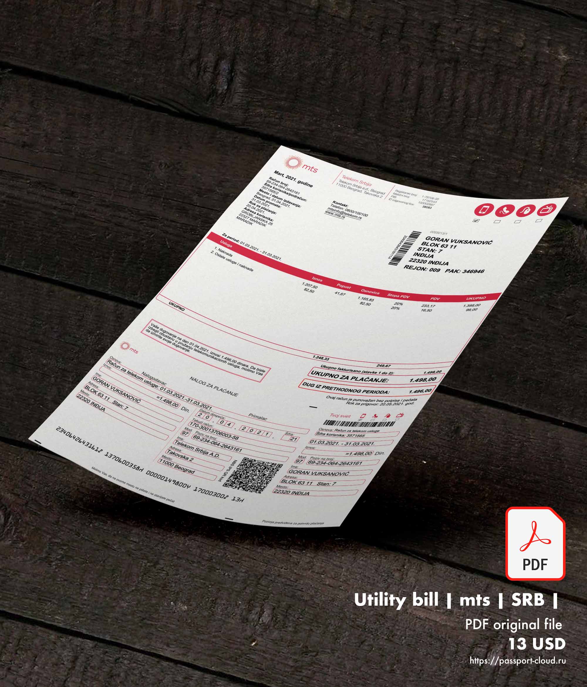 Utility bill | mts | SRB |