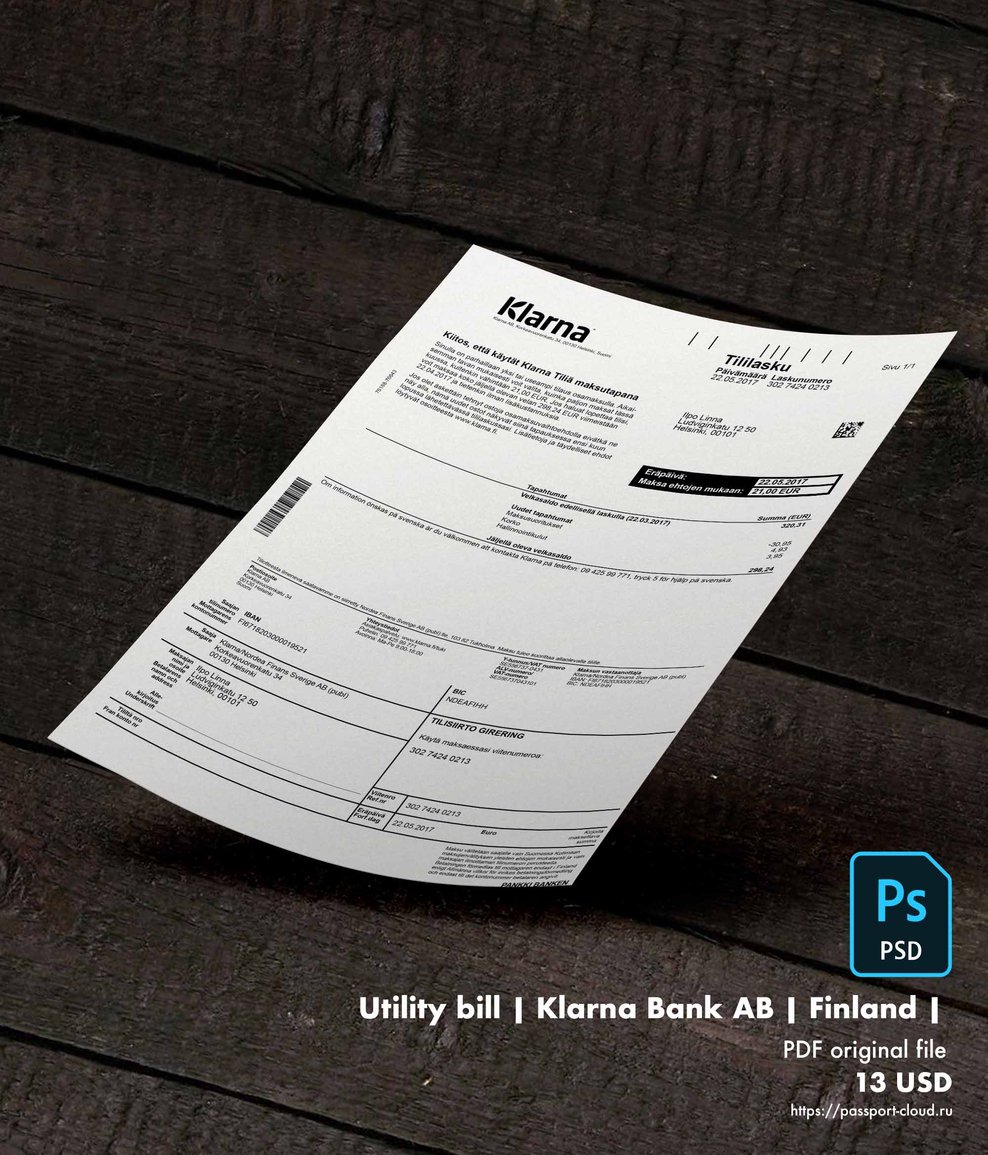 Utility bill | Klarna Bank AB | Finland |