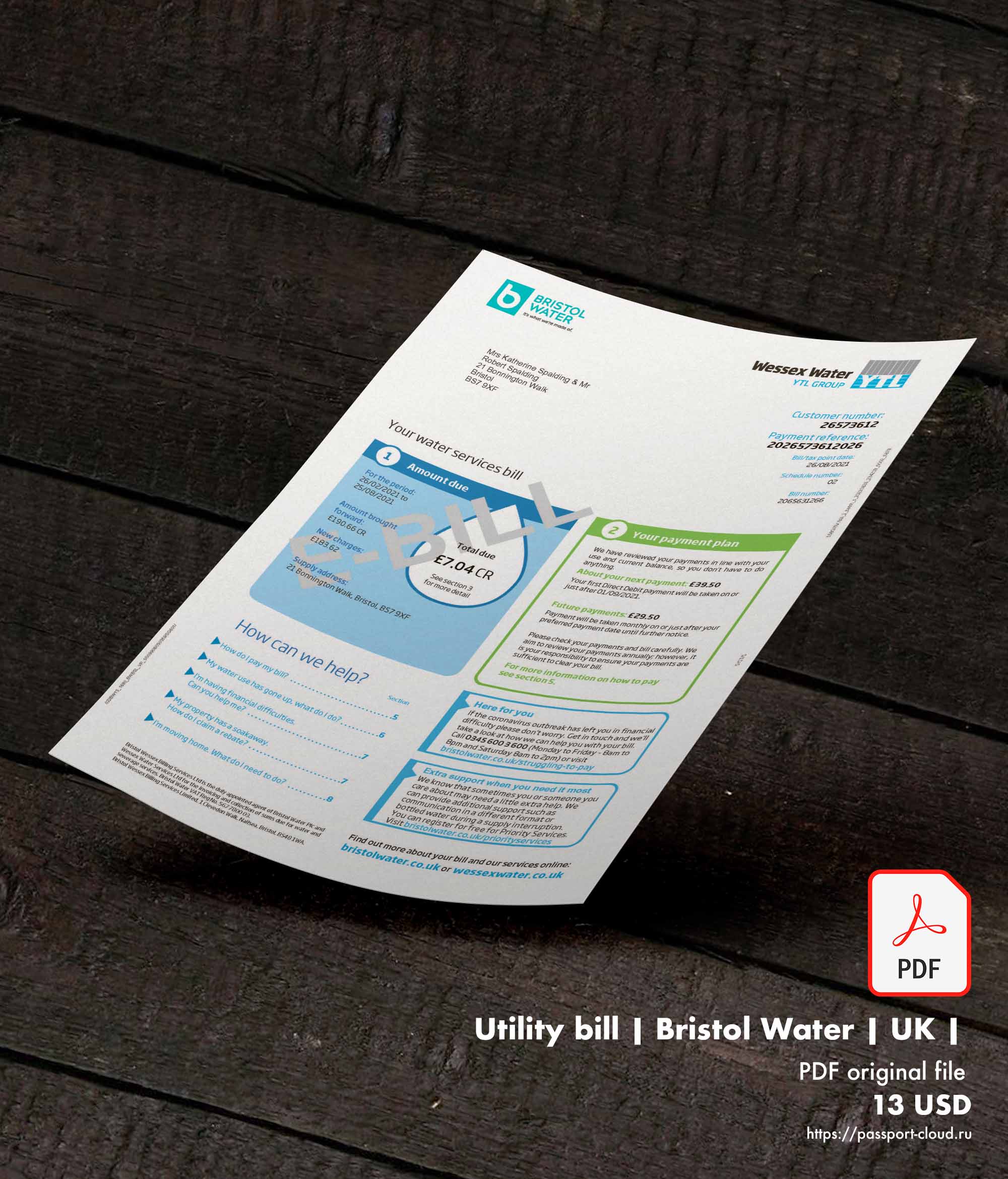 Utility bill | Bristol Water | UK |