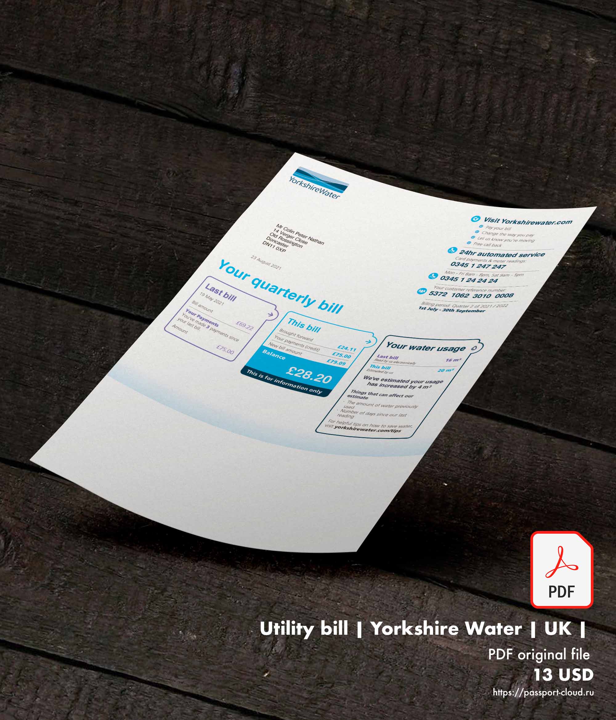 Utility bill | Yorkshire Water | UK |
