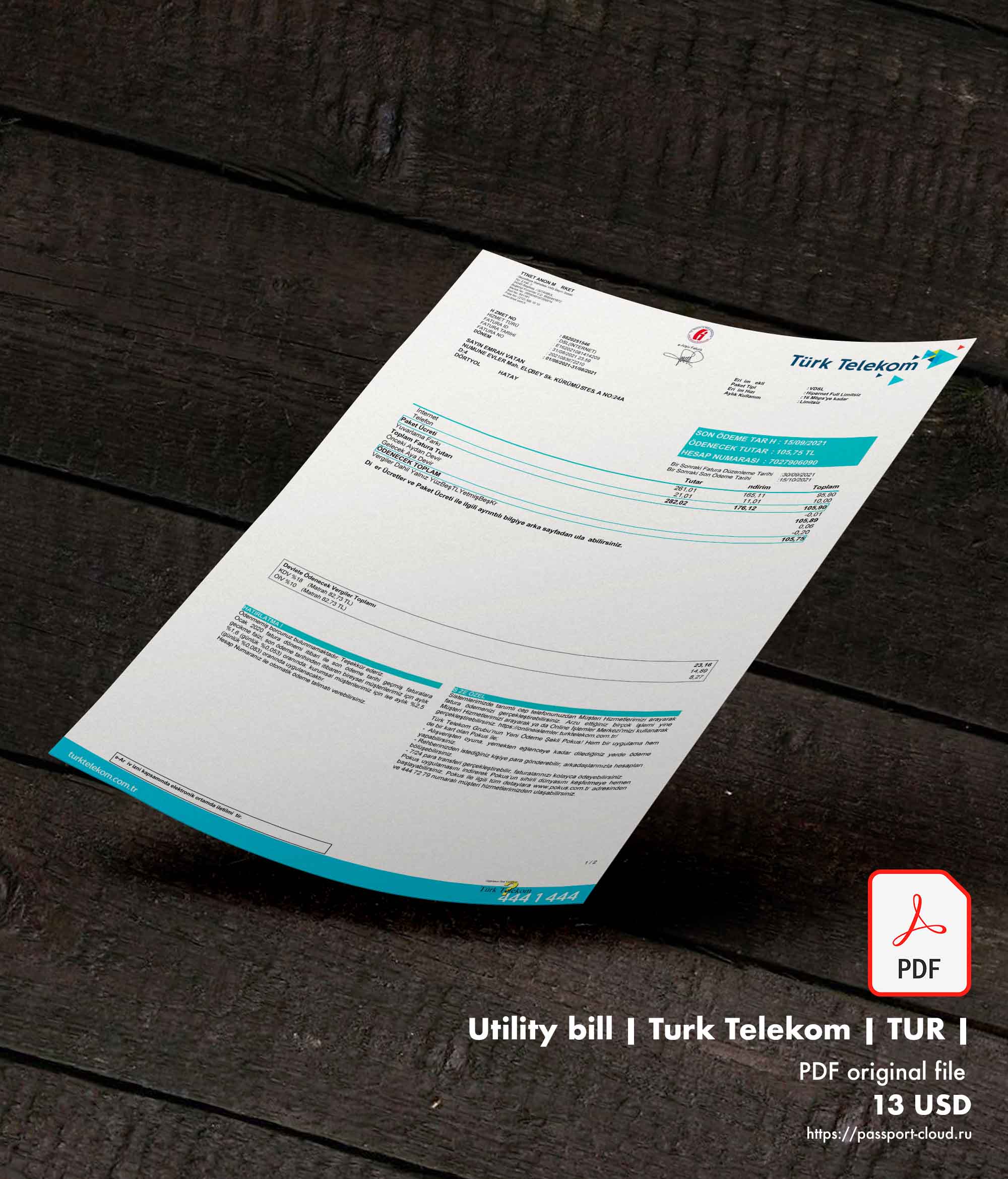 Utility bill | Turk Telekom | TUR |