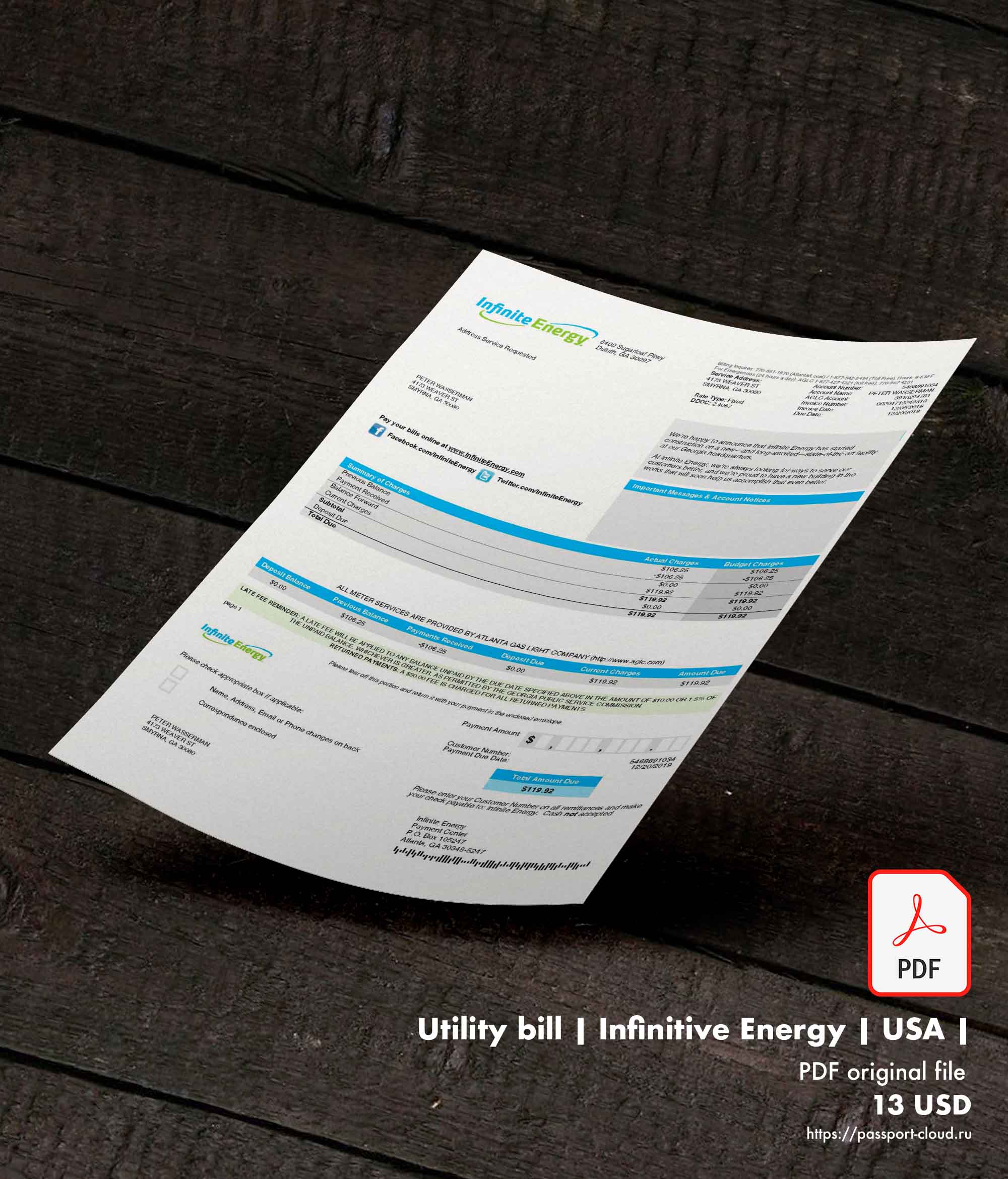 Utility bill | Infinitive Energy | USA |
