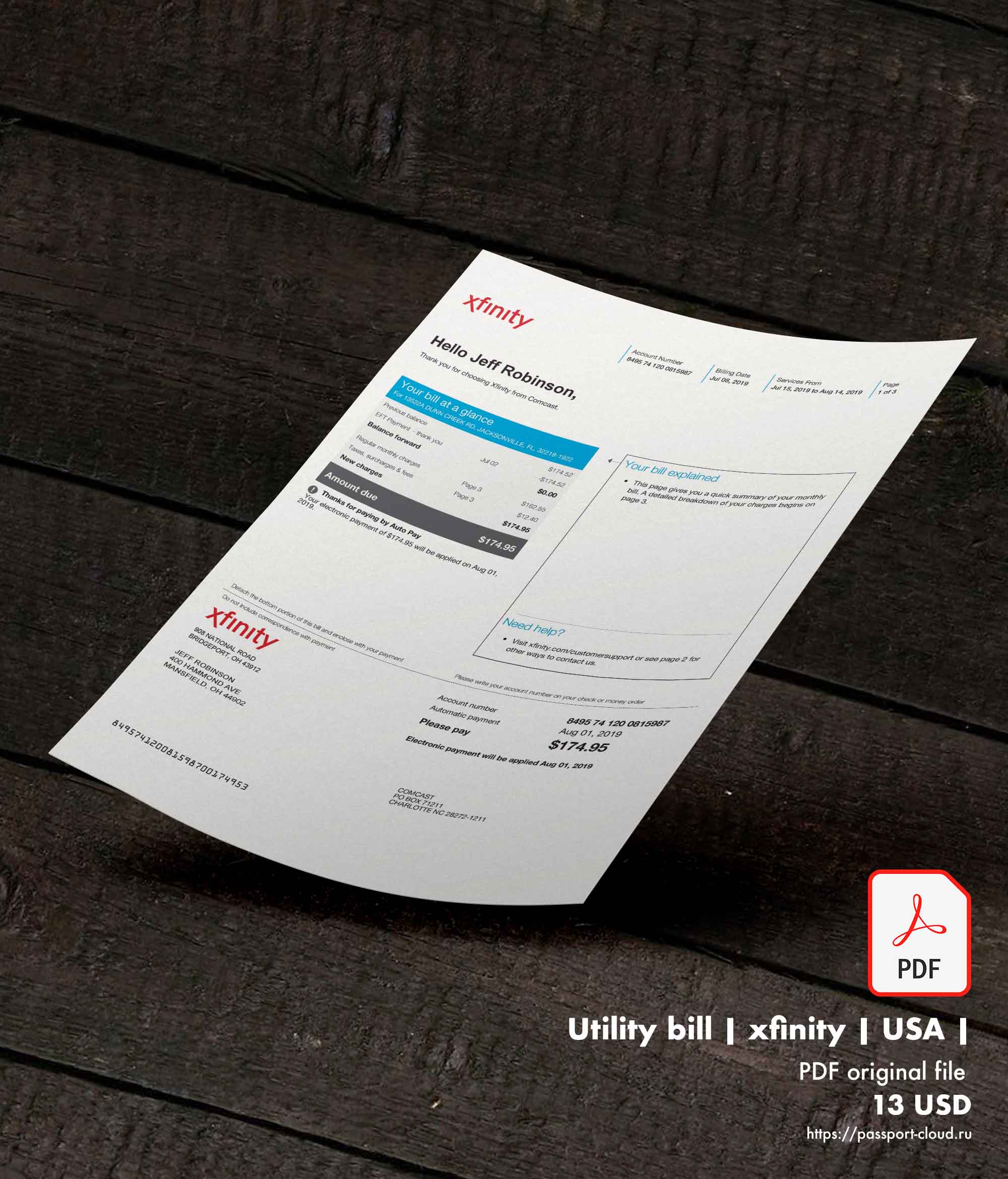 Utility bill | xfinity | USA |