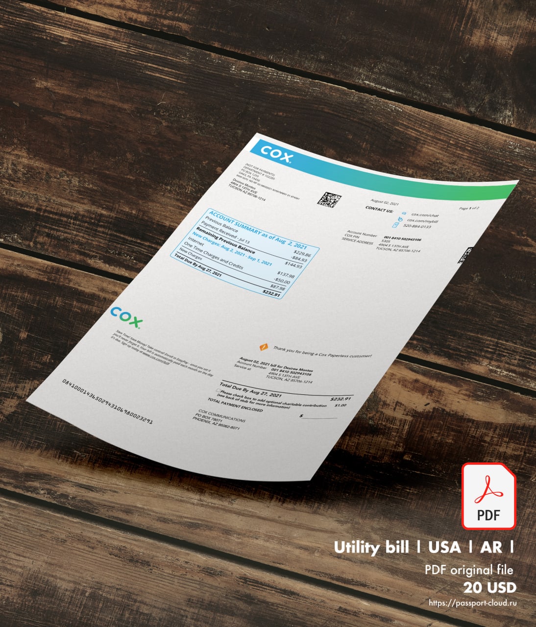United States of America Bill Template