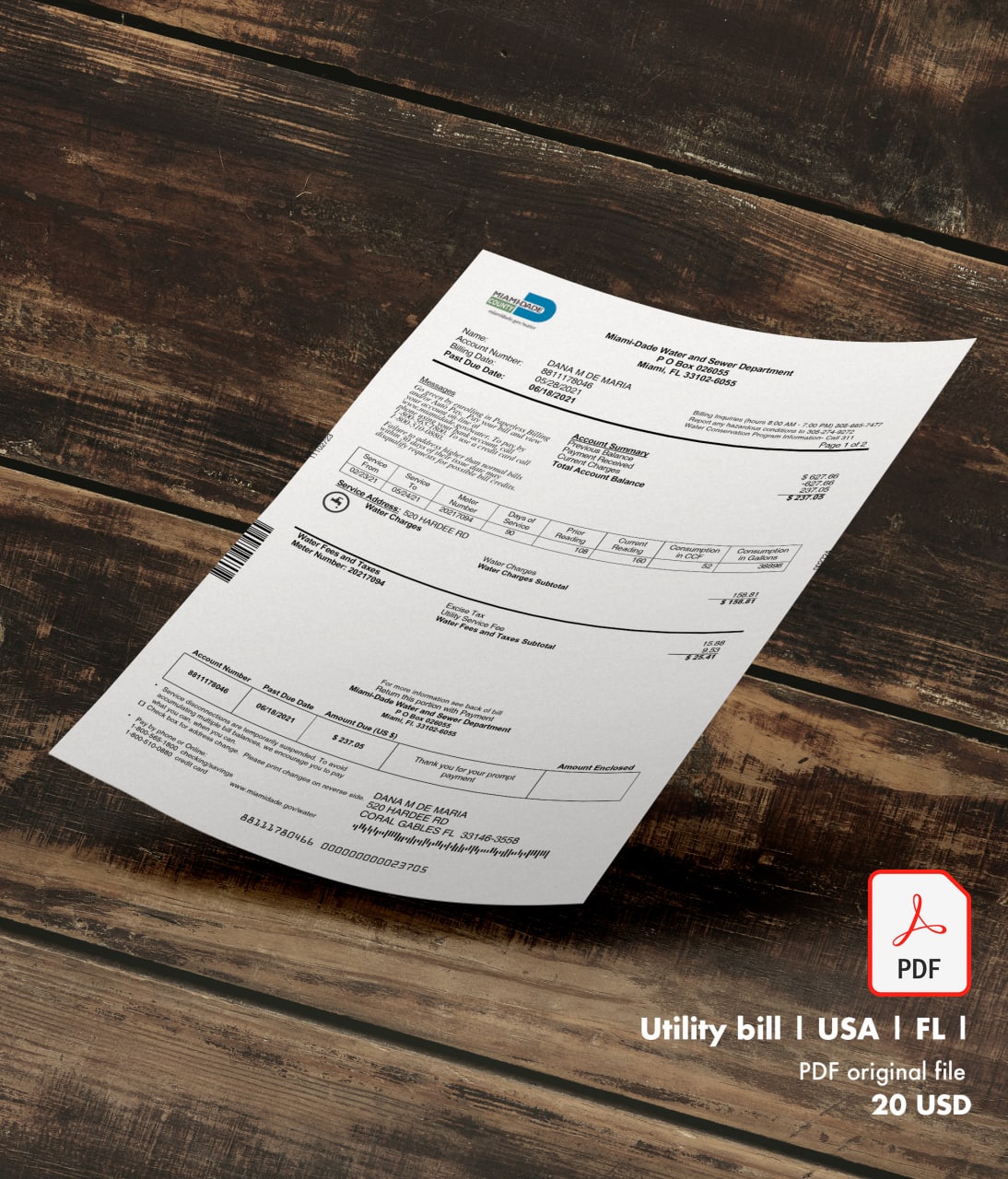 Utility bill | Miami Water | USA | FL