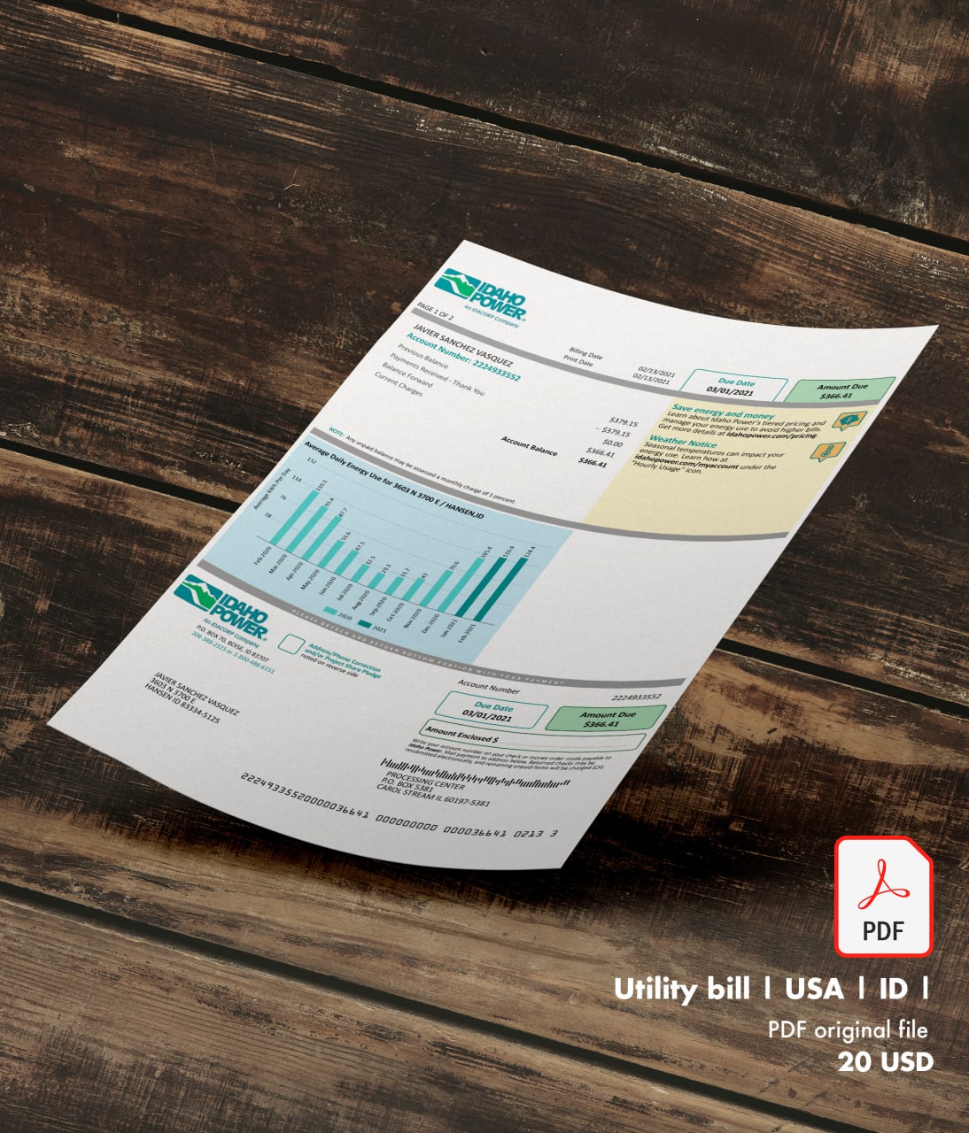 Utility bill | Idahopower | USA | ID