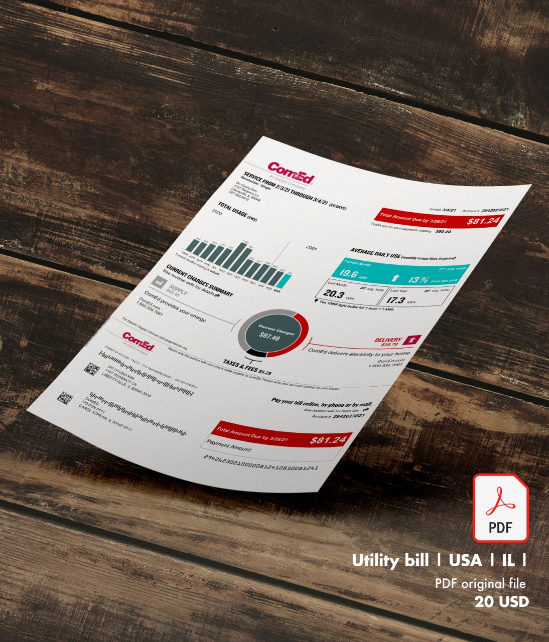 Utility bill | Comed | USA | IL