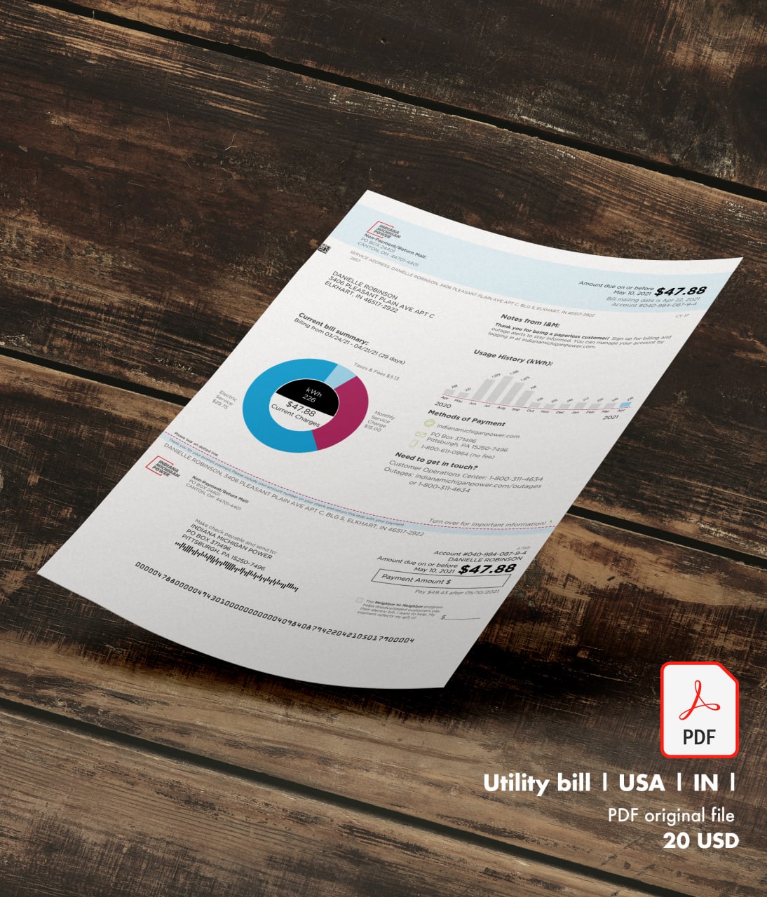 Utility bill | Indiana POWER | USA | IN