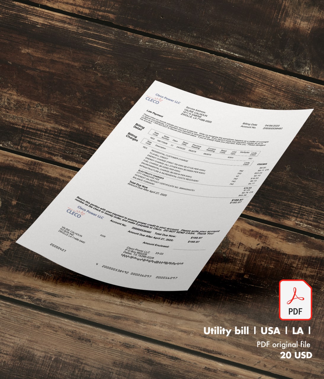 Utility bill | CLECO Power | USA | LA
