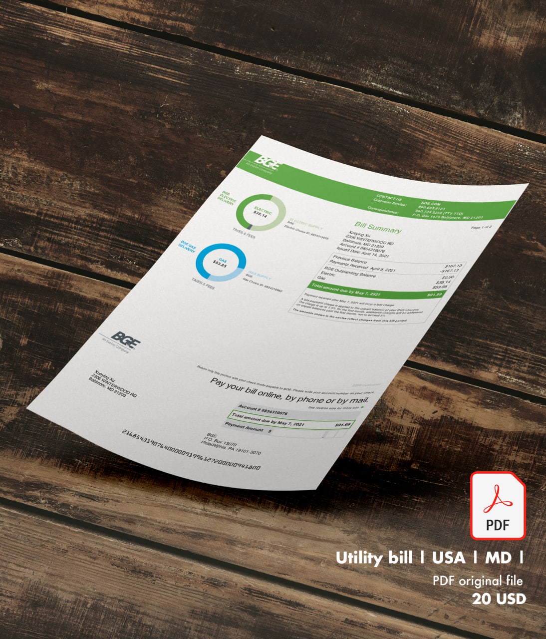 Utility bill | BGE | USA | MD