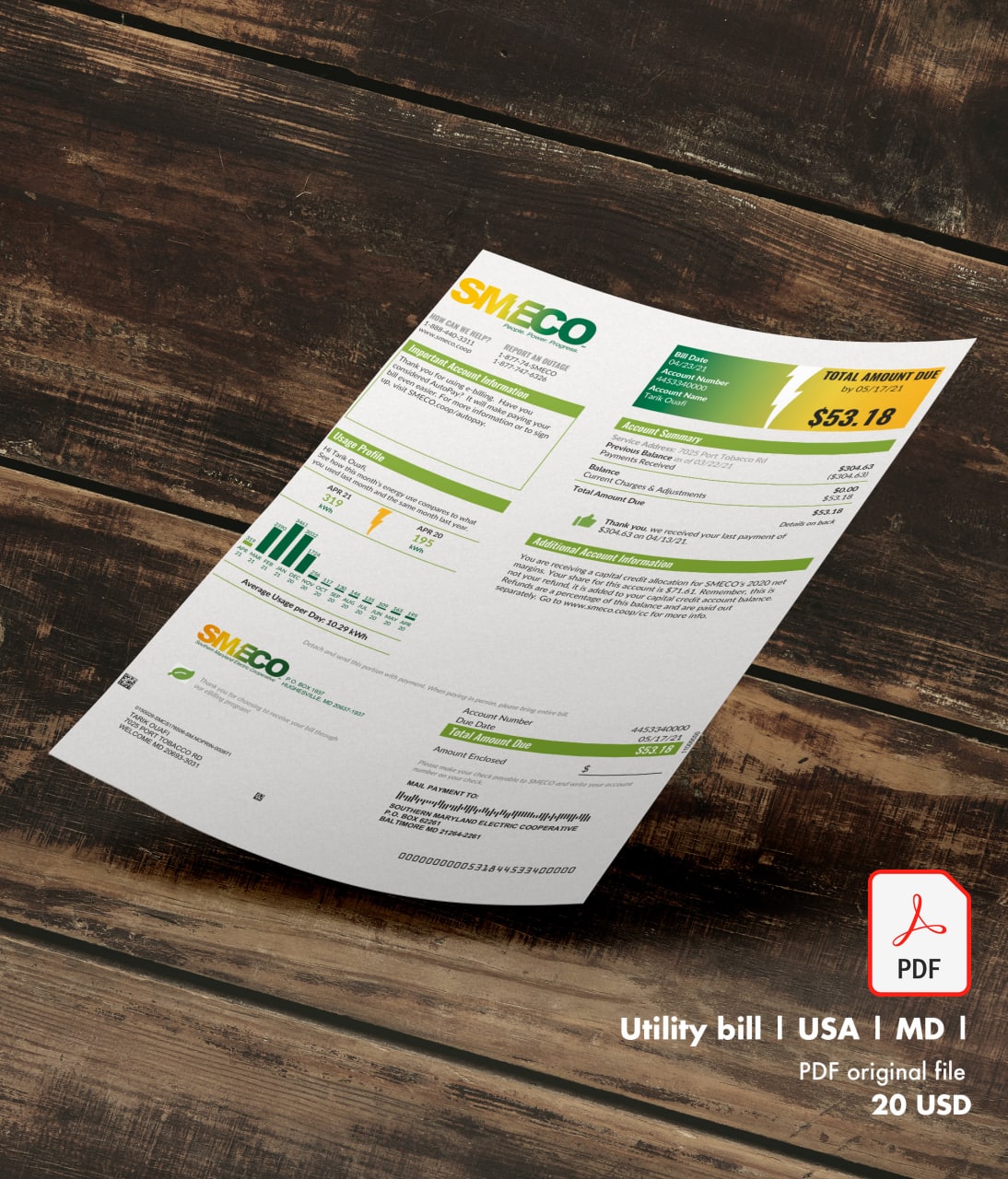 Utility bill | SMECO | USA | MD