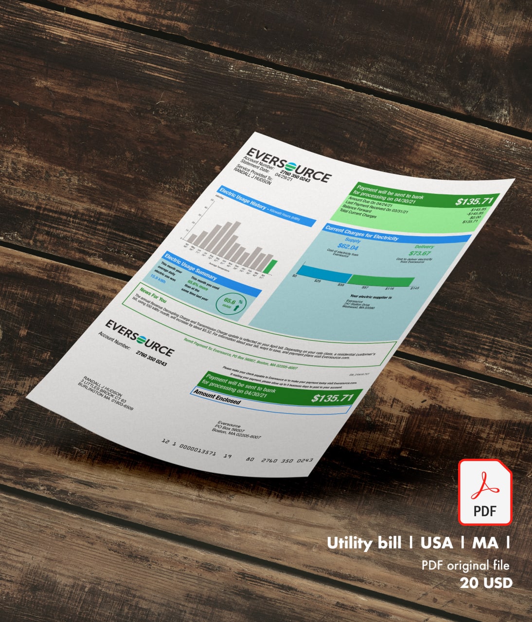 Utility bill | Eversource | USA | MA