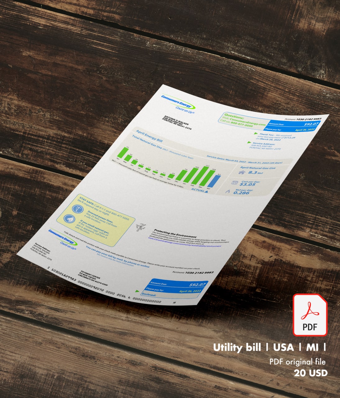 Utility bill | Consumers Energy | USA | MI