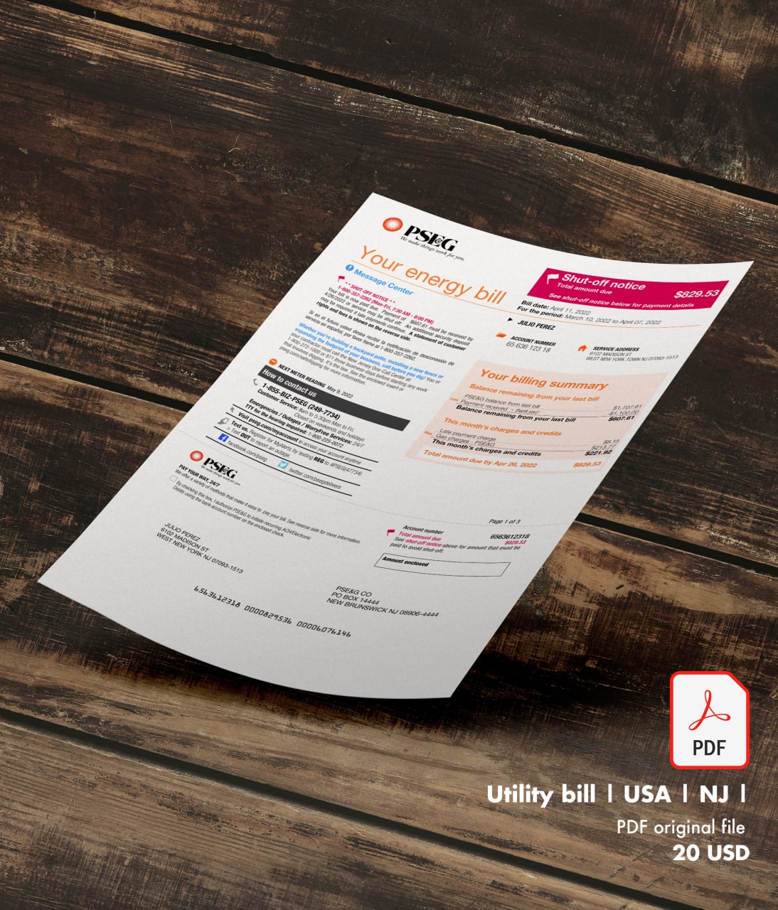 Utility bill | PSEG | USA | NJ