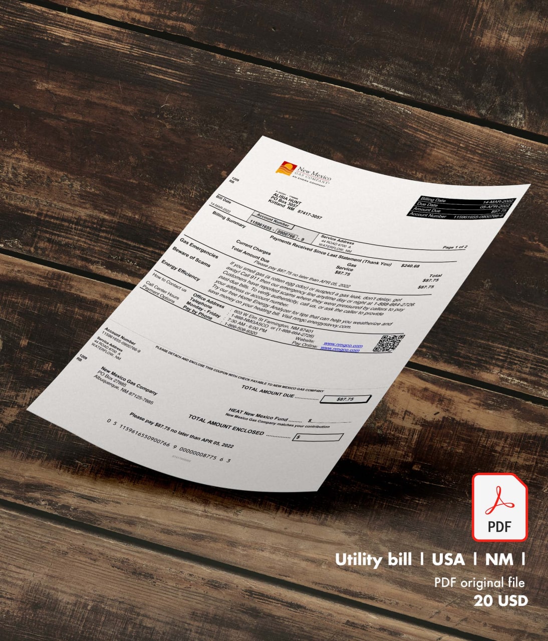 Utility bill | NM Gas | USA | NM