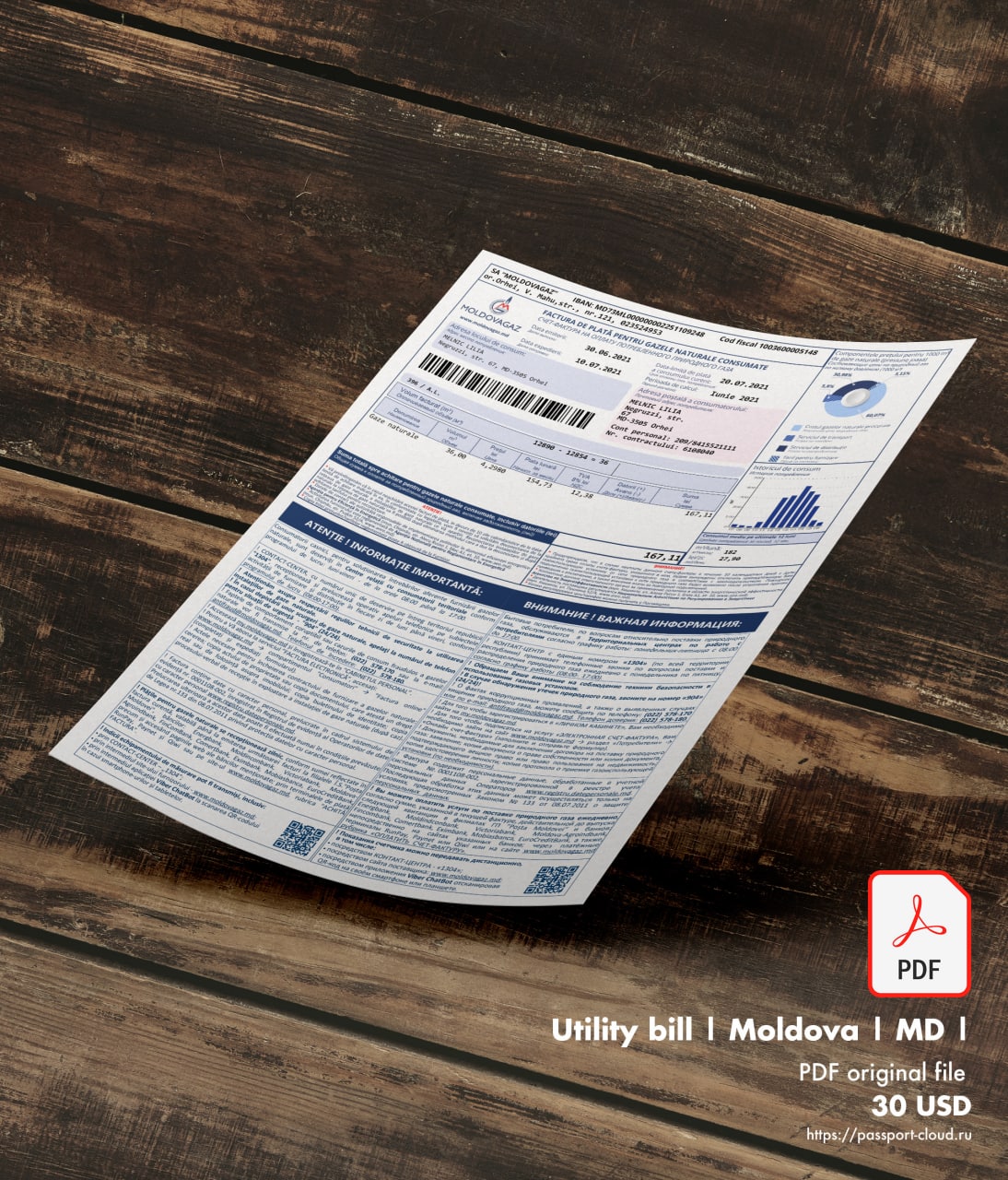 Utility bill | MoldovaGaz | Moldova