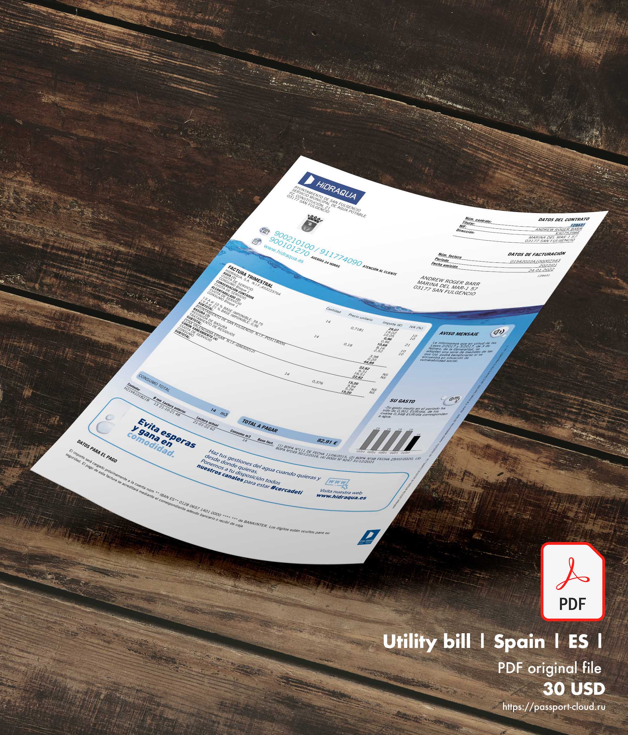 Utility bill | HidrAqua | Spain | ES