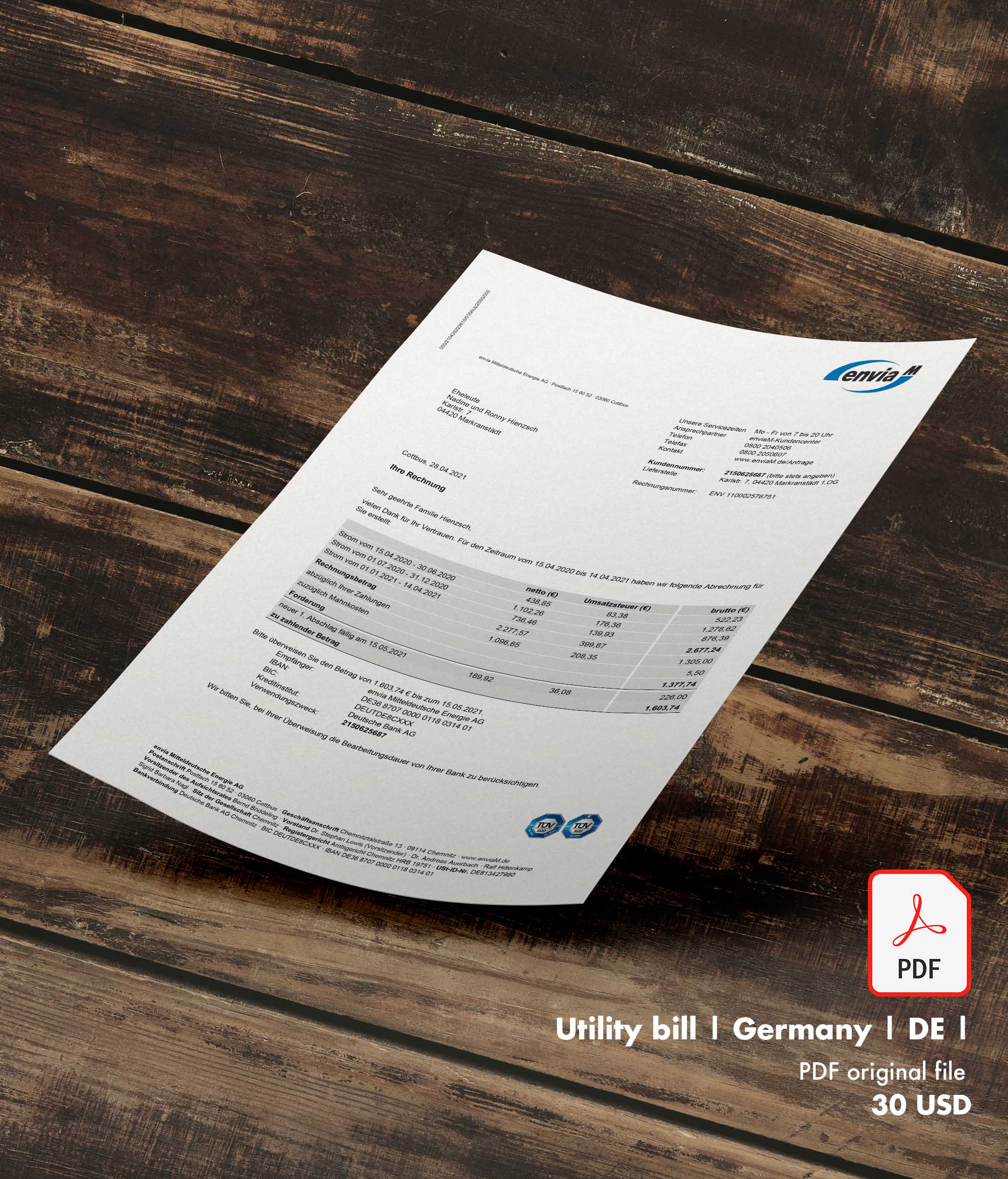 Utility bill | Enviam | Germany | DE