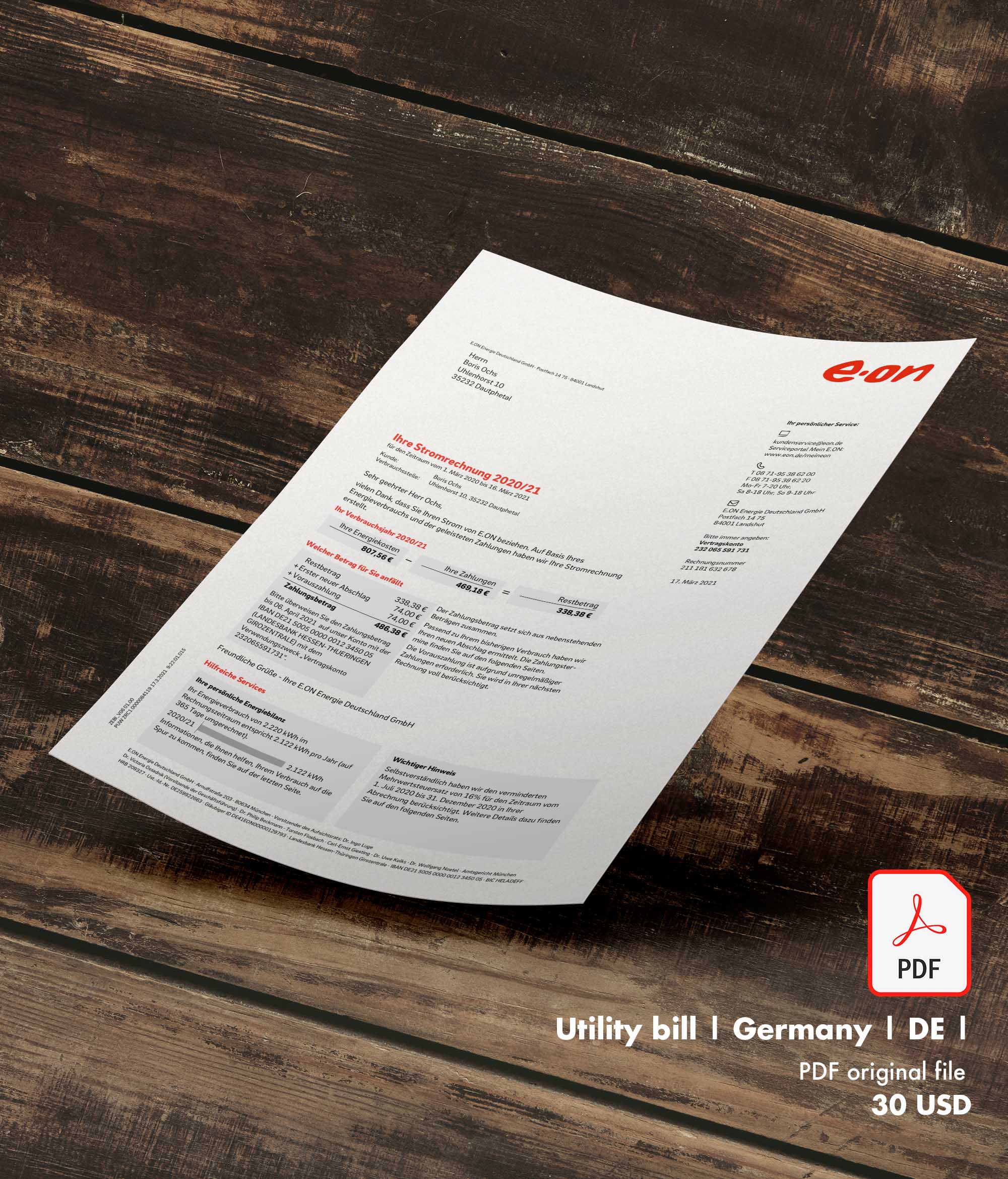 Utility bill | EON | Germany | DE
