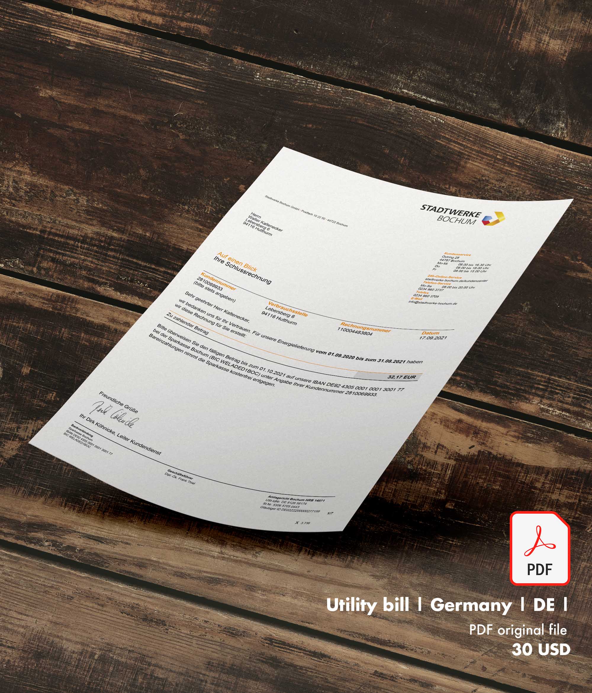 Utility bill | Stadtwerke | Germany | DE
