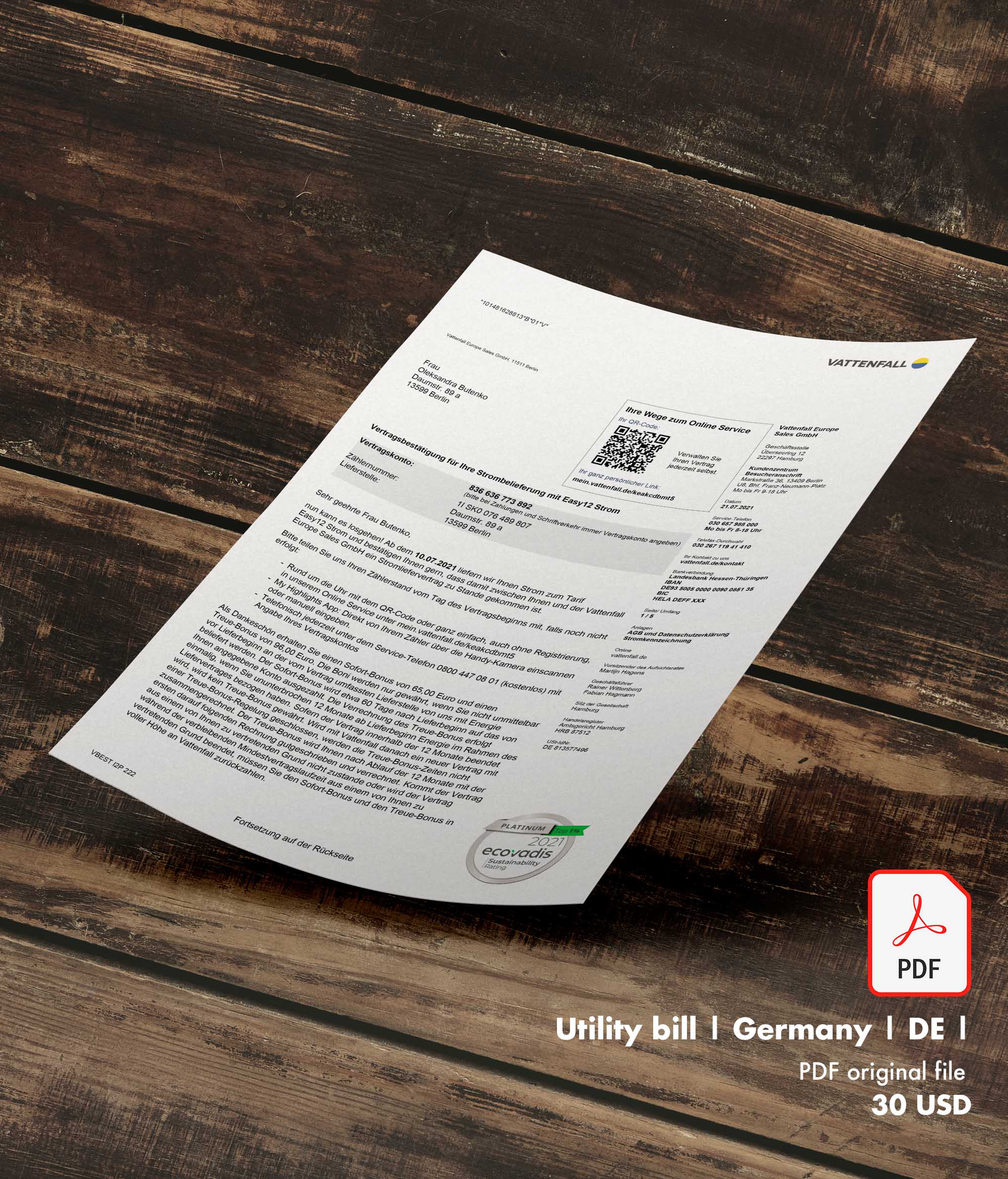 Utility bill | Vattenf | Germany | DE