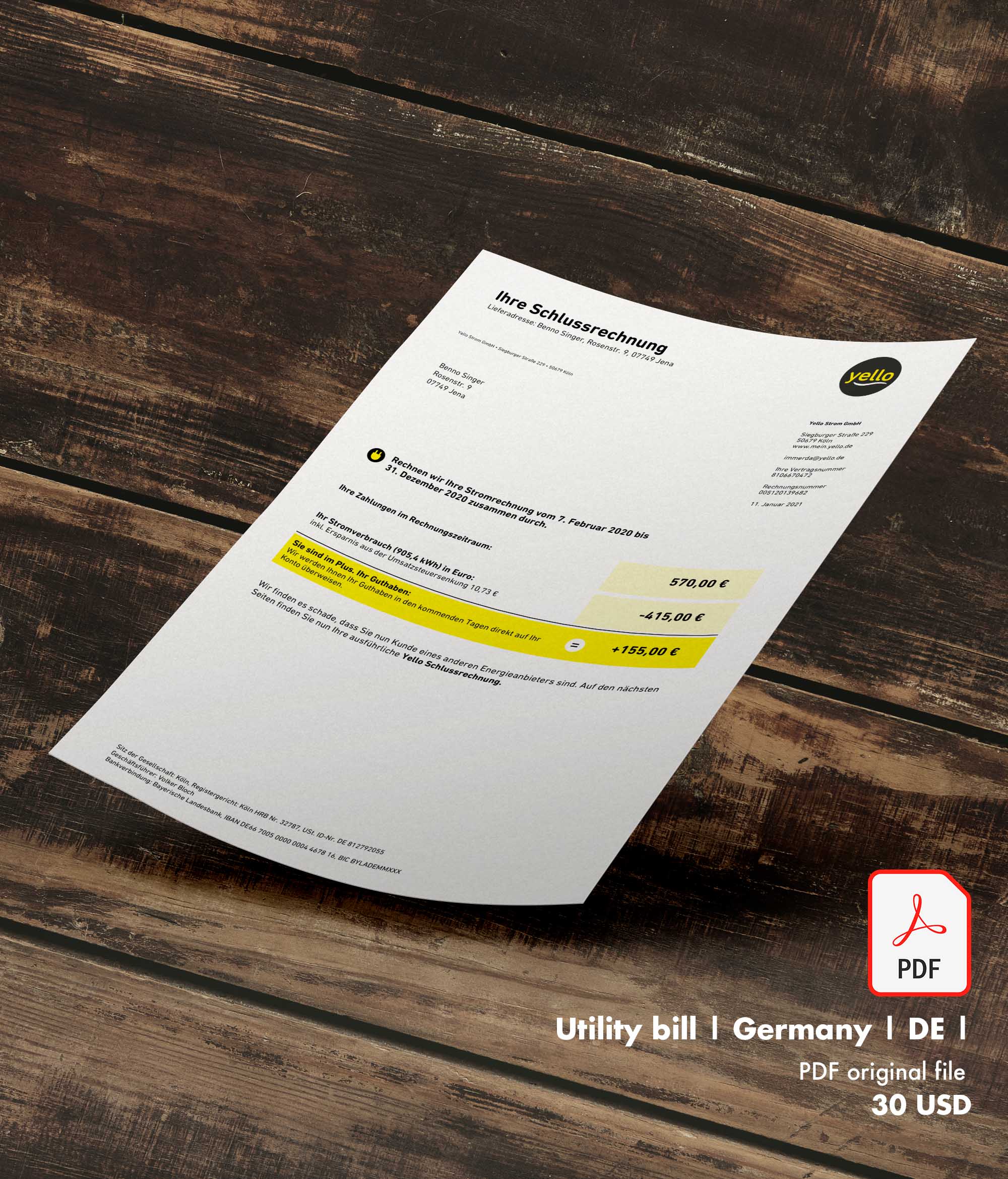 Utility bill | Yello | Germany | DE