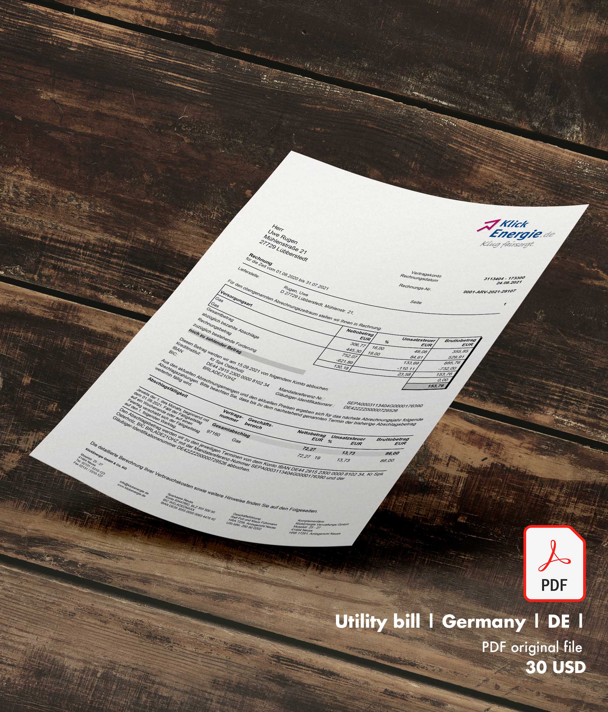 Utility bill | Klick Energie | Germany | DE