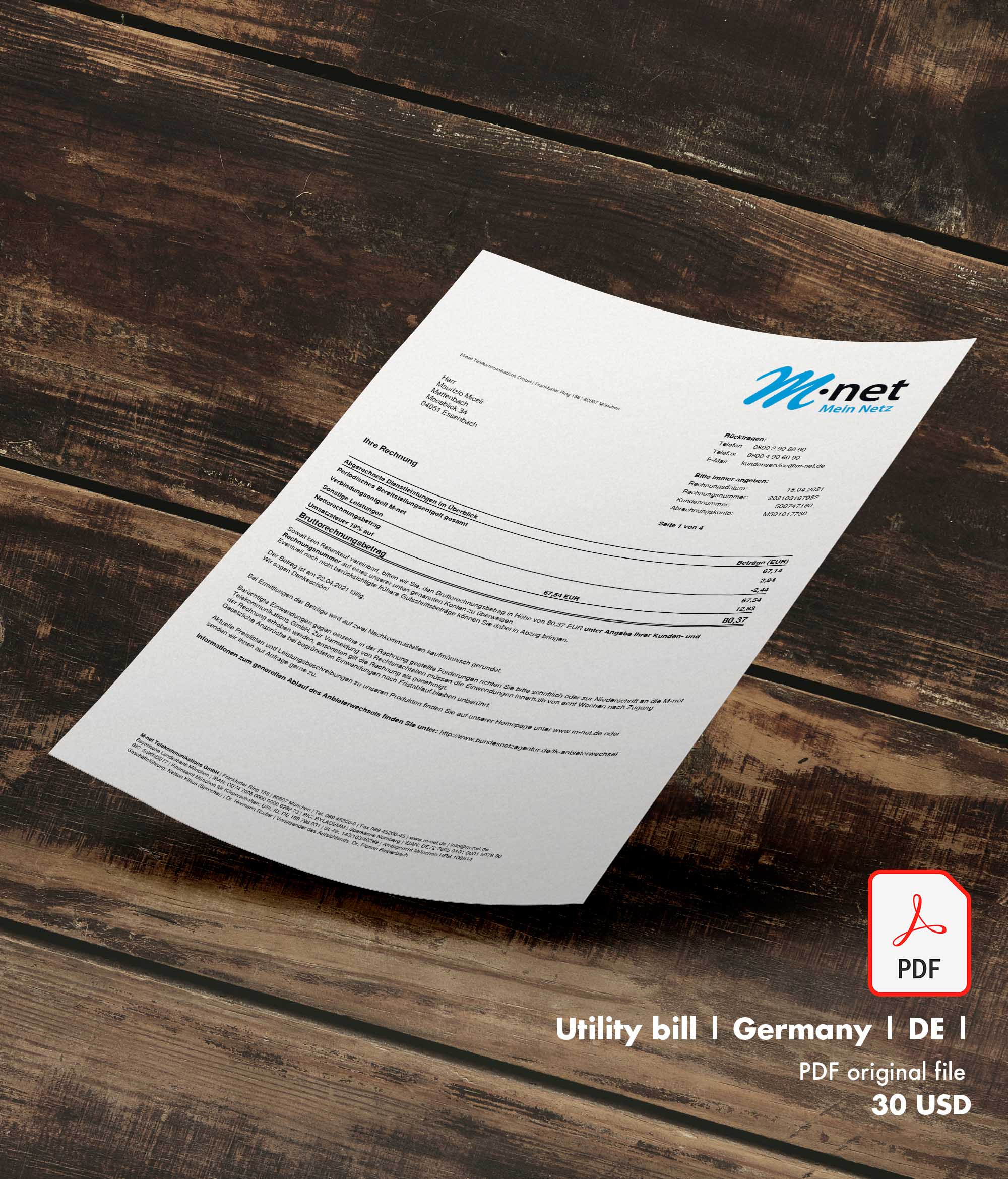 Utility bill | M-net | Germany | DE