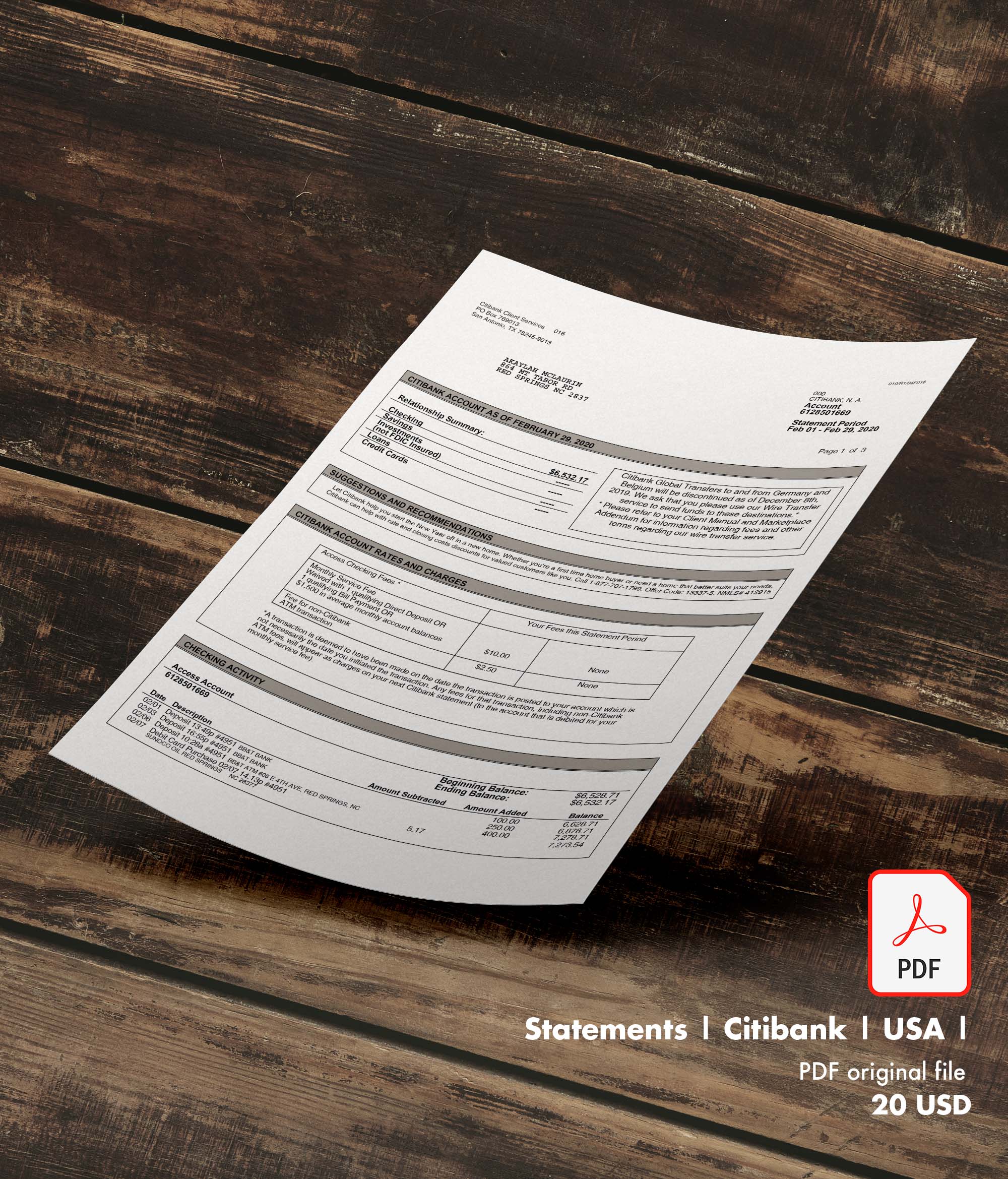 United States of America Bill Template